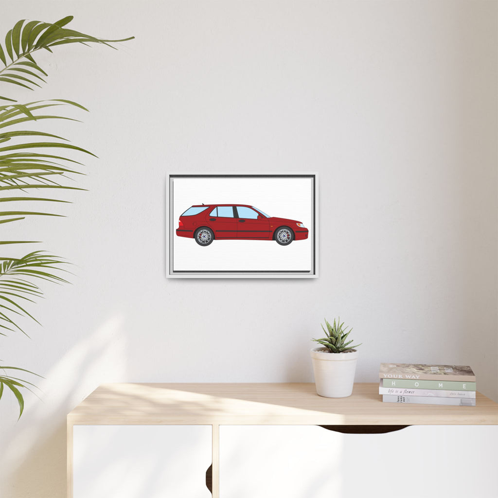 Saab 9-5 OG Aero Wagon — Laser Red Art Print — Framed Matte Canvas Wall Decor