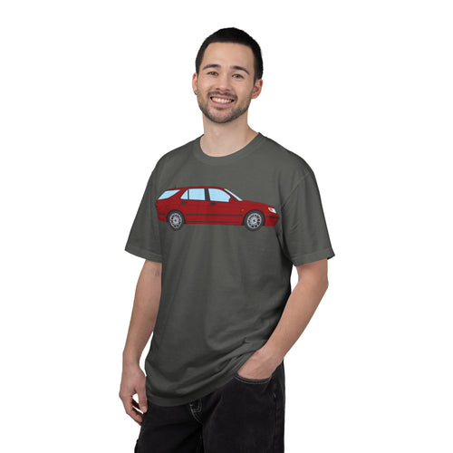 Saab 9-5 OG Aero Wagon Laser Red  — T-Shirt — Retro Car Graphic Tee