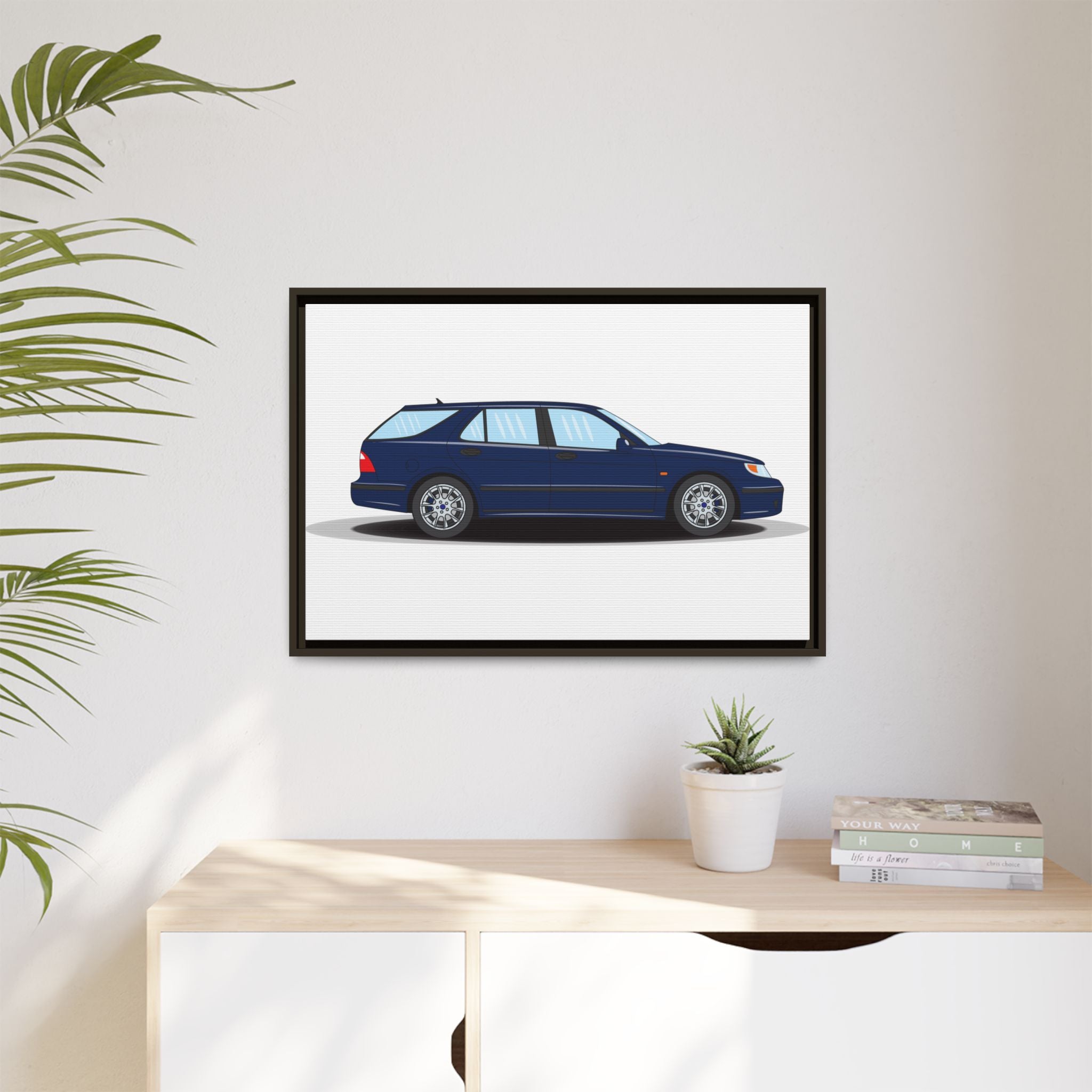 Saab 9-5 OG Aero Wagon Midnight Blue Art Print — Framed Matte Canvas Wall Decor