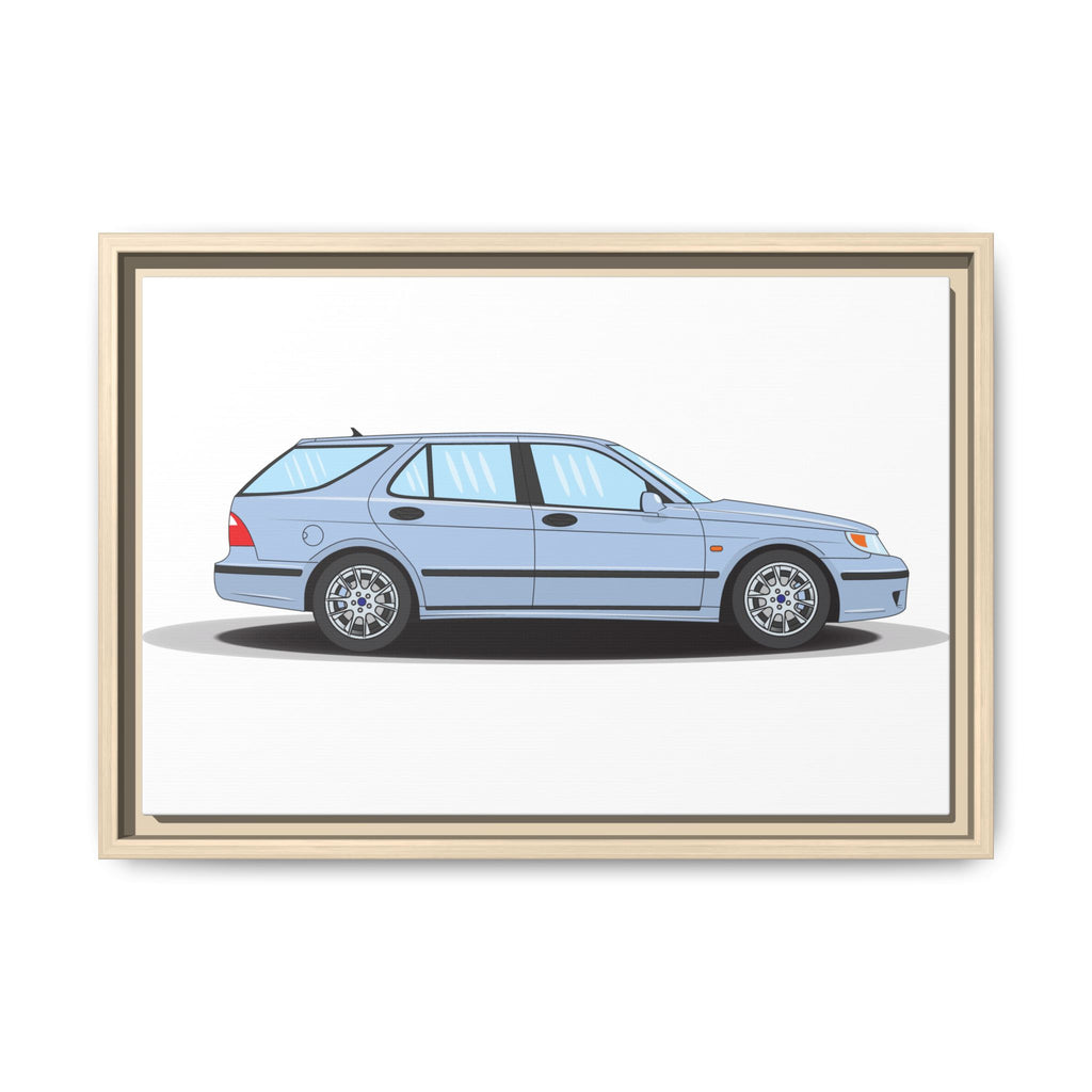 Saab 9-5 OG Aero Wagon Ice Blue Art Print — Framed Matte Canvas Wall Decor