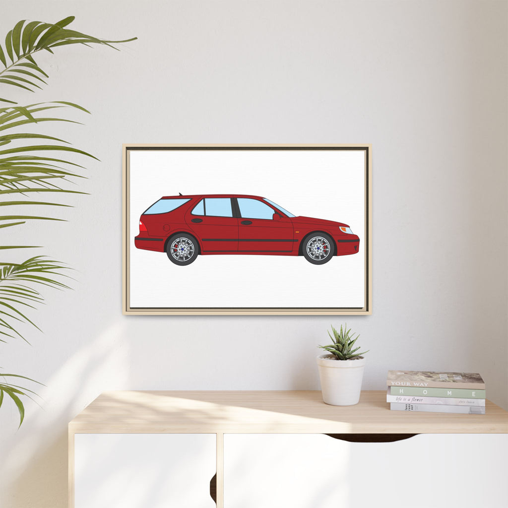 Saab 9-5 OG Aero Wagon — Laser Red Art Print — Framed Matte Canvas Wall Decor