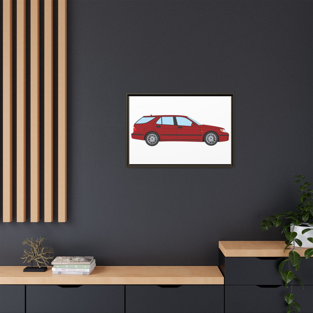 Saab 9-5 OG Aero Wagon — Laser Red Art Print — Framed Matte Canvas Wall Decor
