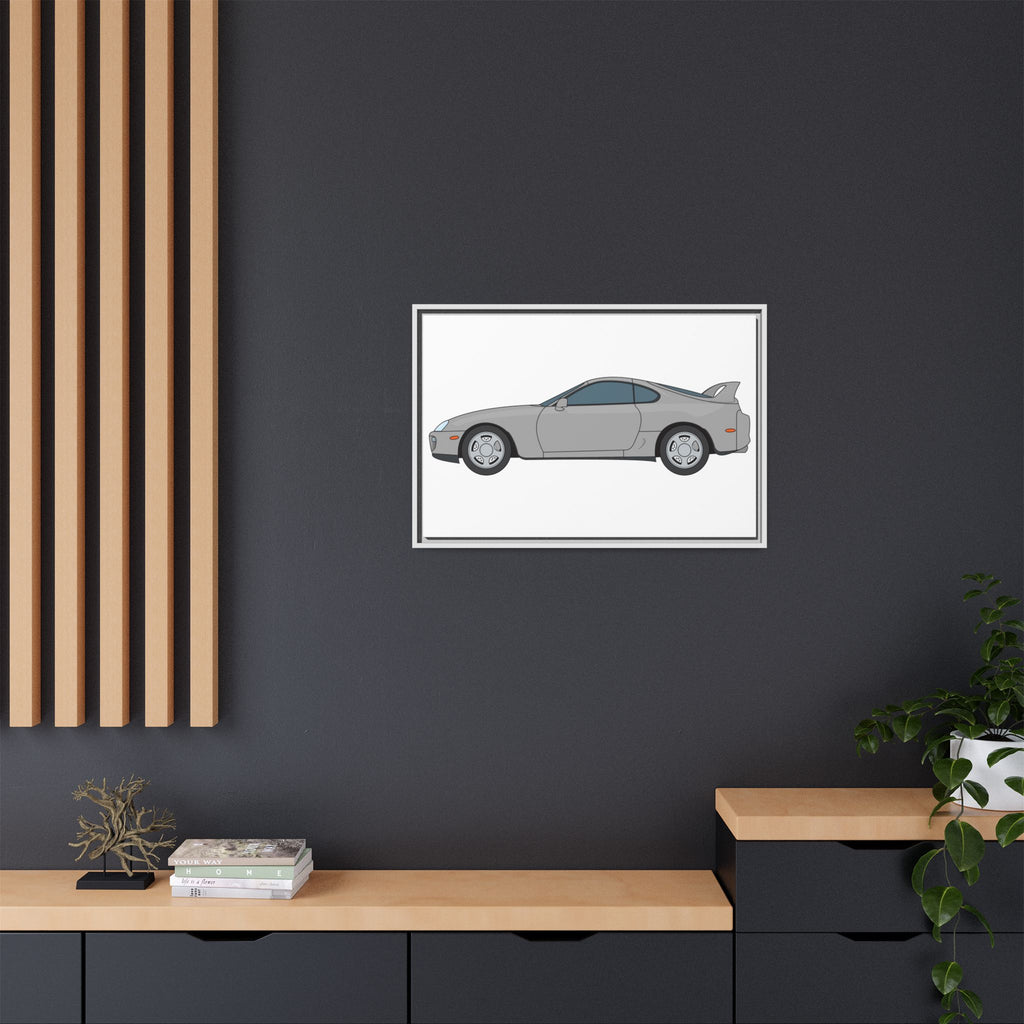 Toyota Supra MK4 Silver Metallic Art Print — Framed Matte Canvas Wall Decor
