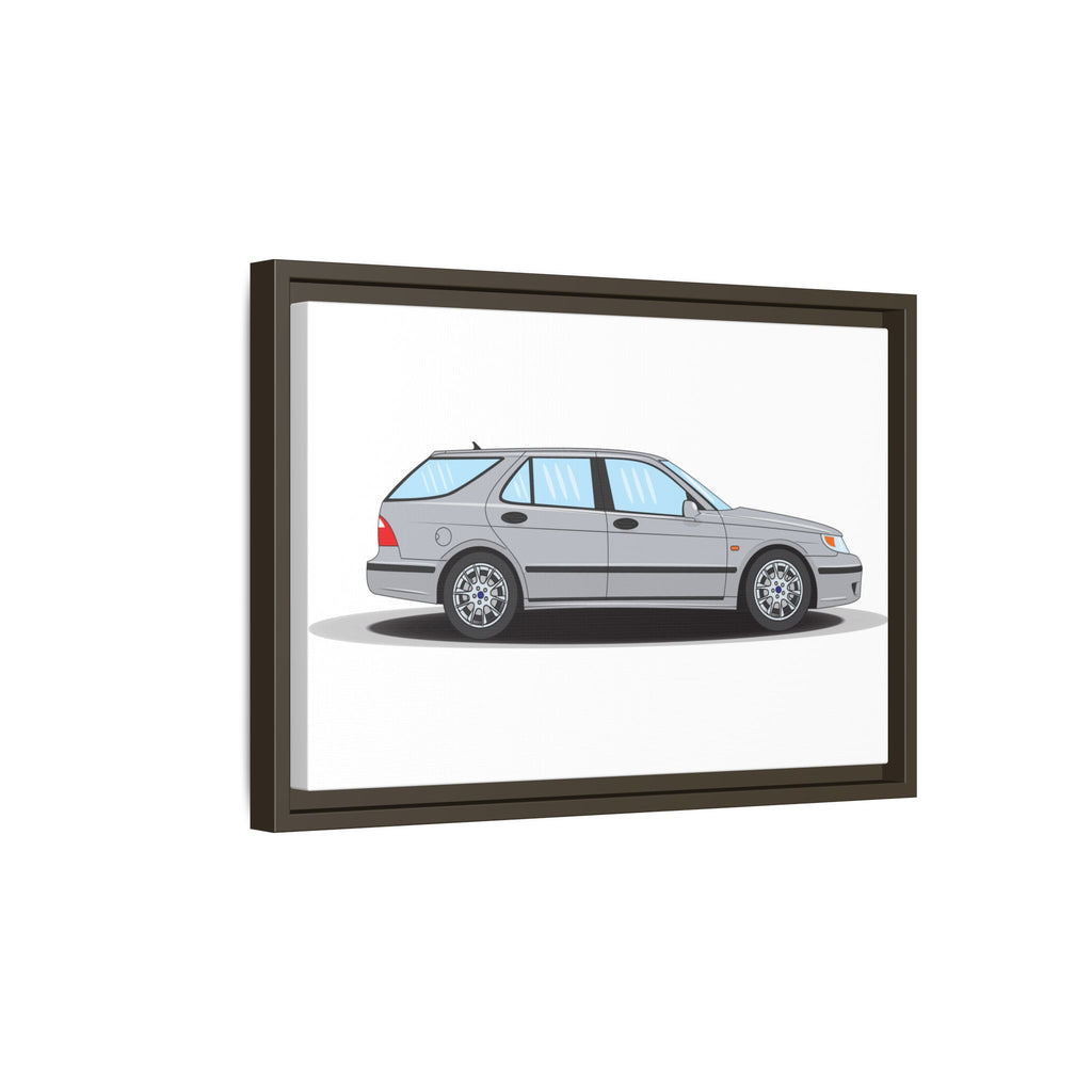 Saab 9-5 OG Aero Wagon Silver Metallic Art Print — Framed Matte Canvas Wall Decor