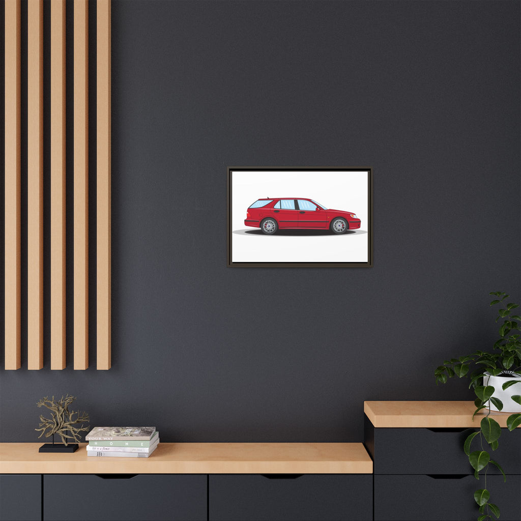 Saab 9-5 OG Aero Wagon Laser Red Art Print — Framed Matte Canvas Wall Decor