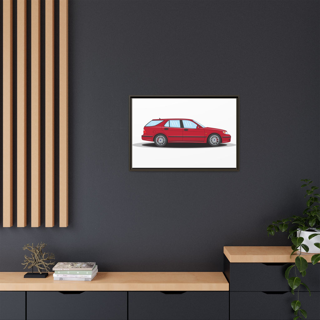 Saab 9-5 OG Aero Wagon Laser Red Art Print — Framed Matte Canvas Wall Decor