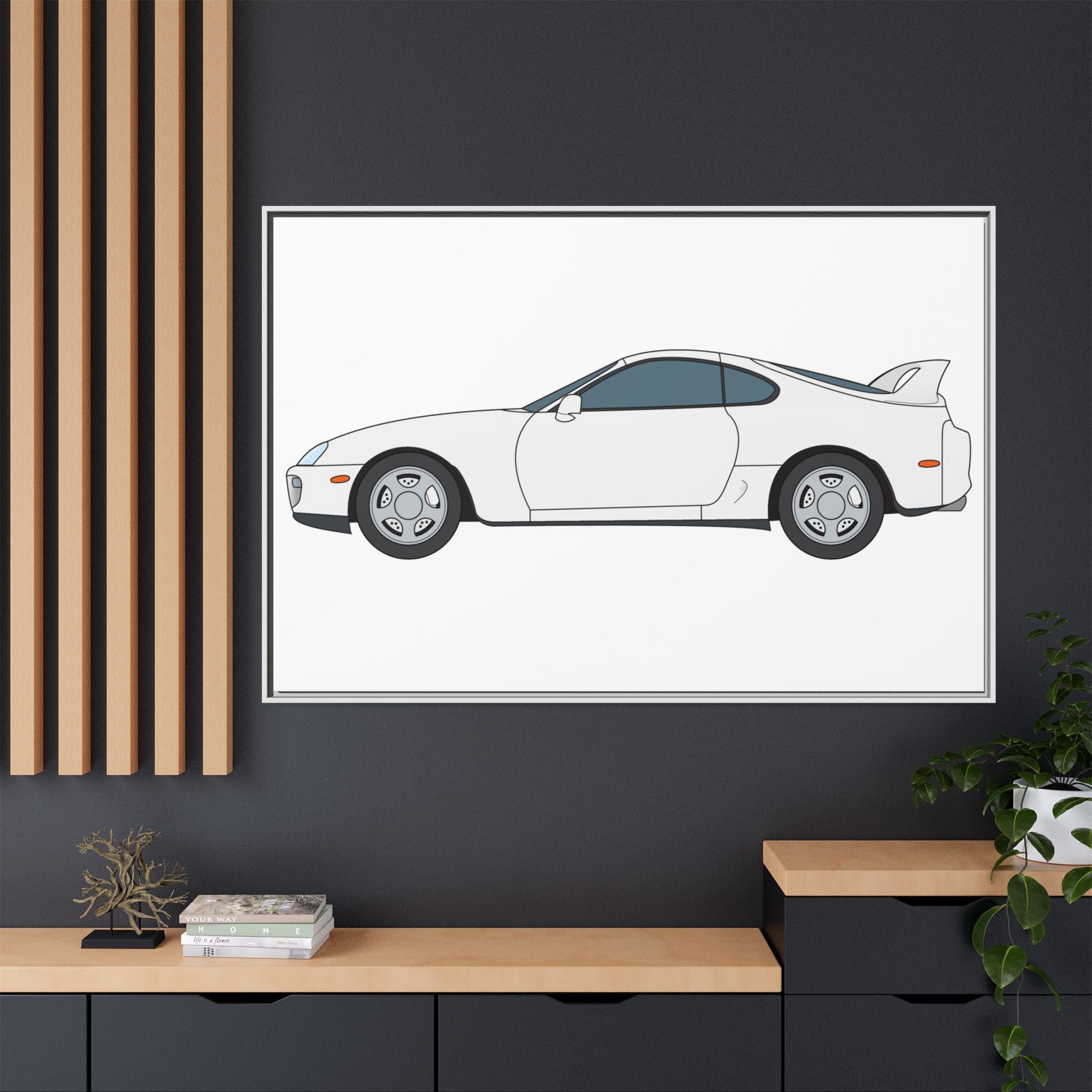 Toyota Supra MK4 Super White ll Art Print — Framed Matte Canvas Wall Decor