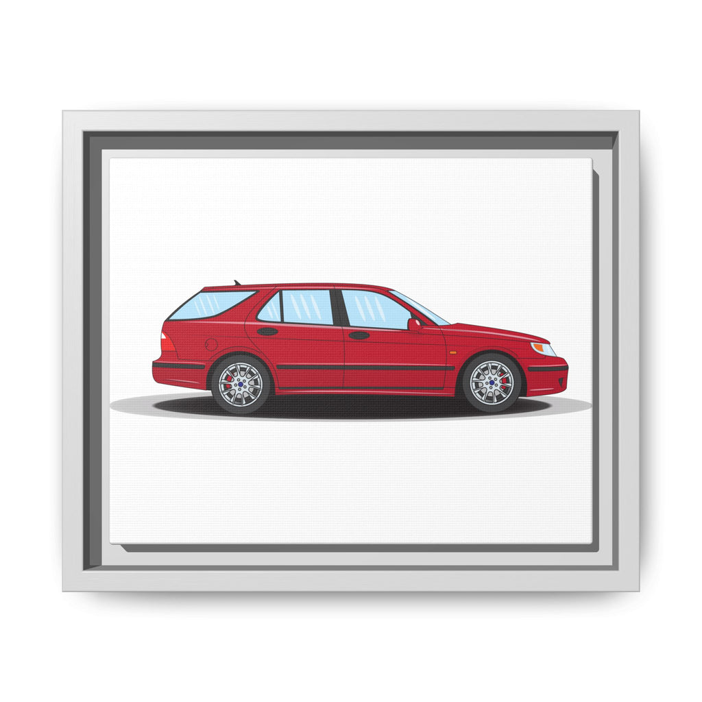 Saab 9-5 OG Aero Wagon Laser Red Art Print — Framed Matte Canvas Wall Decor