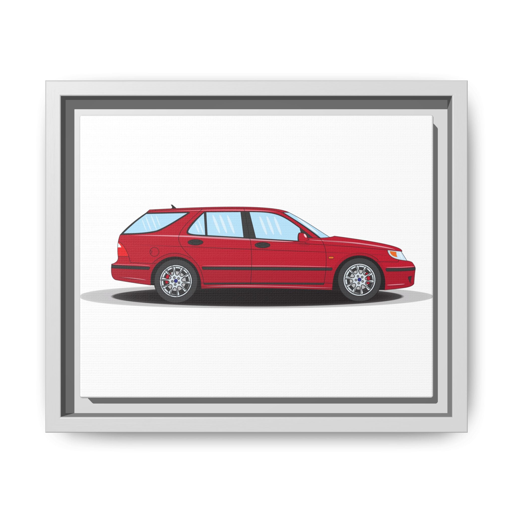 Saab 9-5 OG Aero Wagon Laser Red Art Print — Framed Matte Canvas Wall Decor
