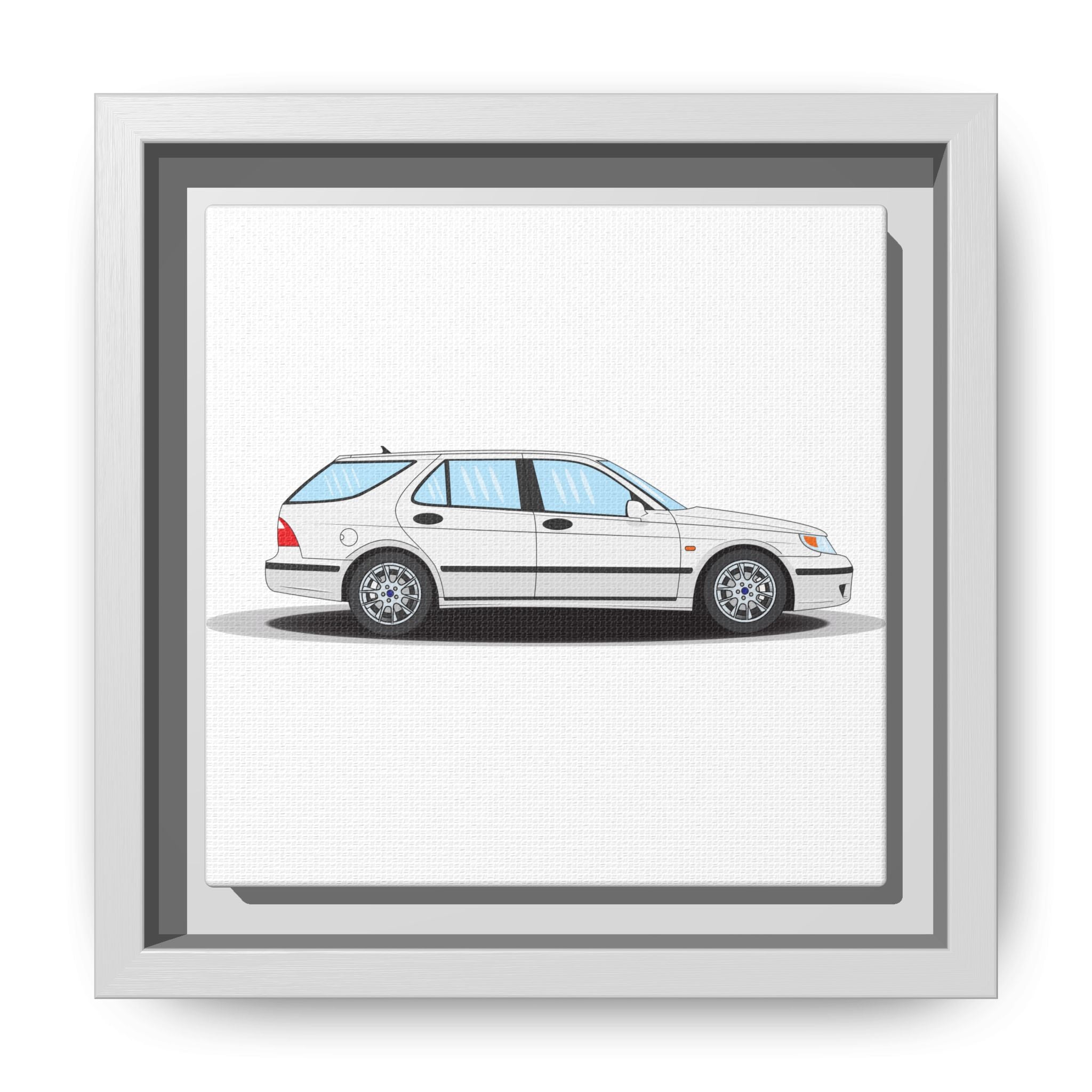 Saab 9-5 OG Aero Wagon Artic White Art Print — Framed Matte Canvas Wall Decor