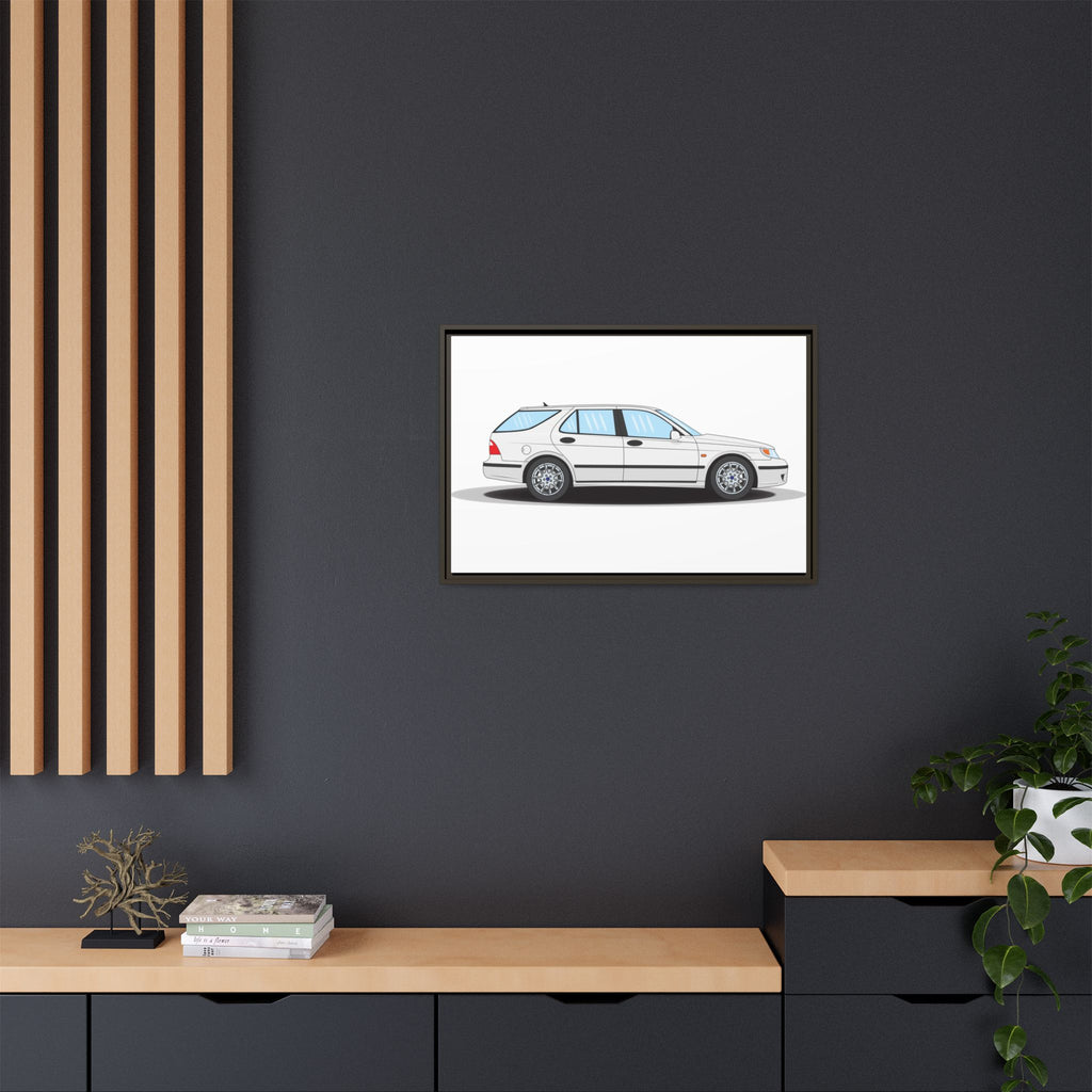Saab 9-5 OG Aero Wagon Artic White Art Print — Framed Matte Canvas Wall Decor