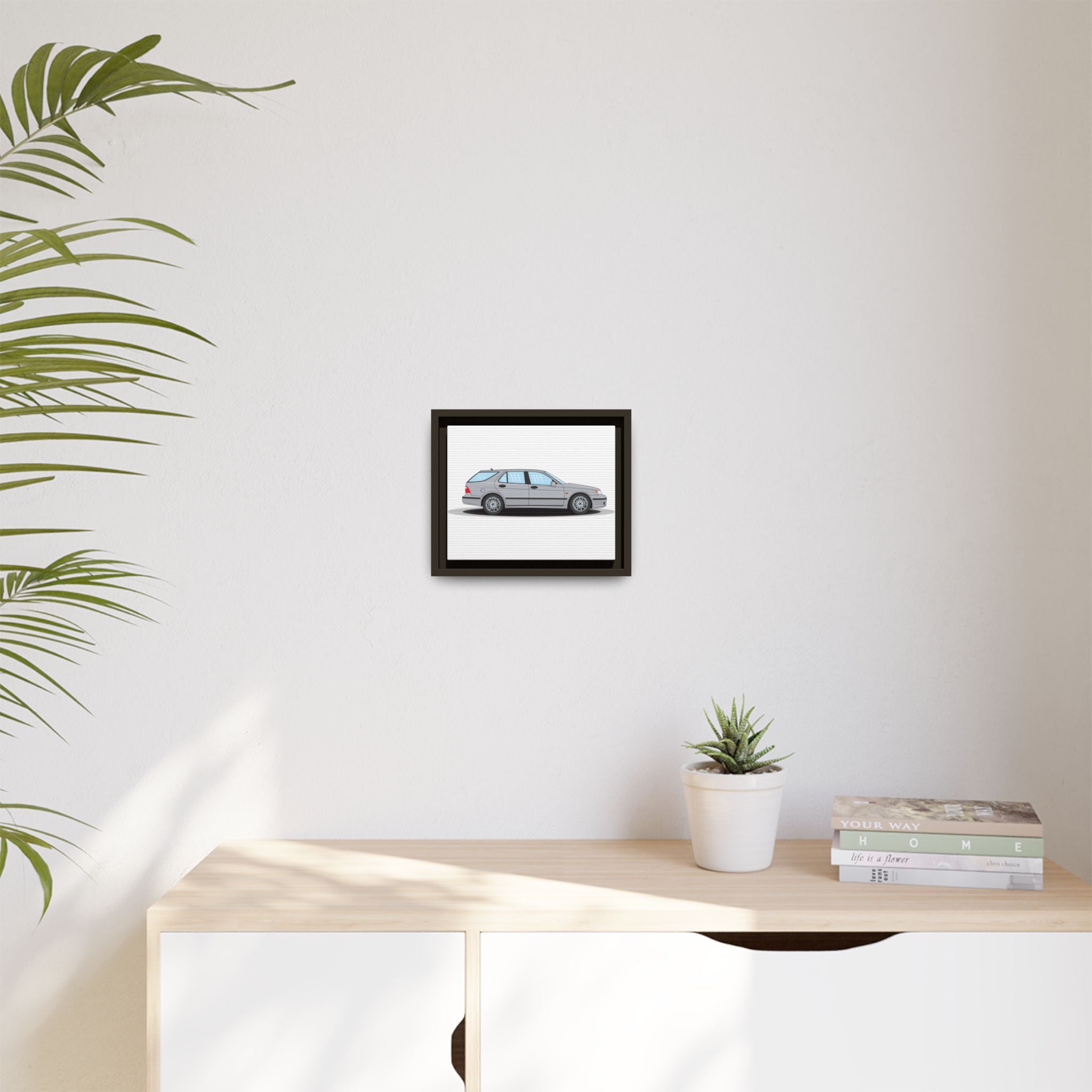 Saab 9-5 OG Aero Wagon Silver Metallic Art Print — Framed Matte Canvas Wall Decor