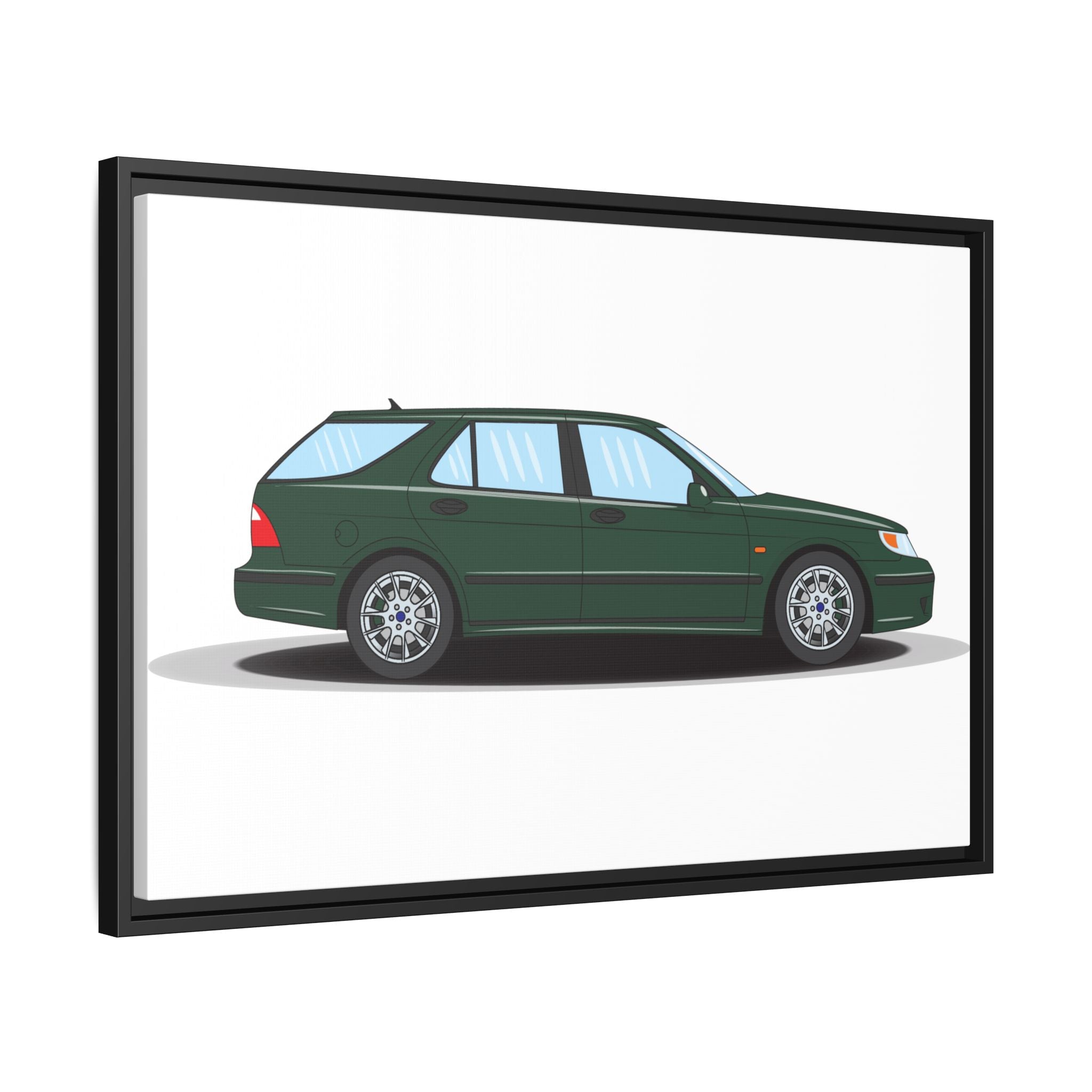 Saab 9-5 OG Aero Wagon Scarabe Green Art Print — Framed Matte Canvas Wall Decor