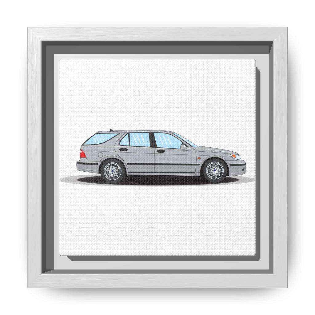 Saab 9-5 OG Aero Wagon Silver Metallic Art Print — Framed Matte Canvas Wall Decor