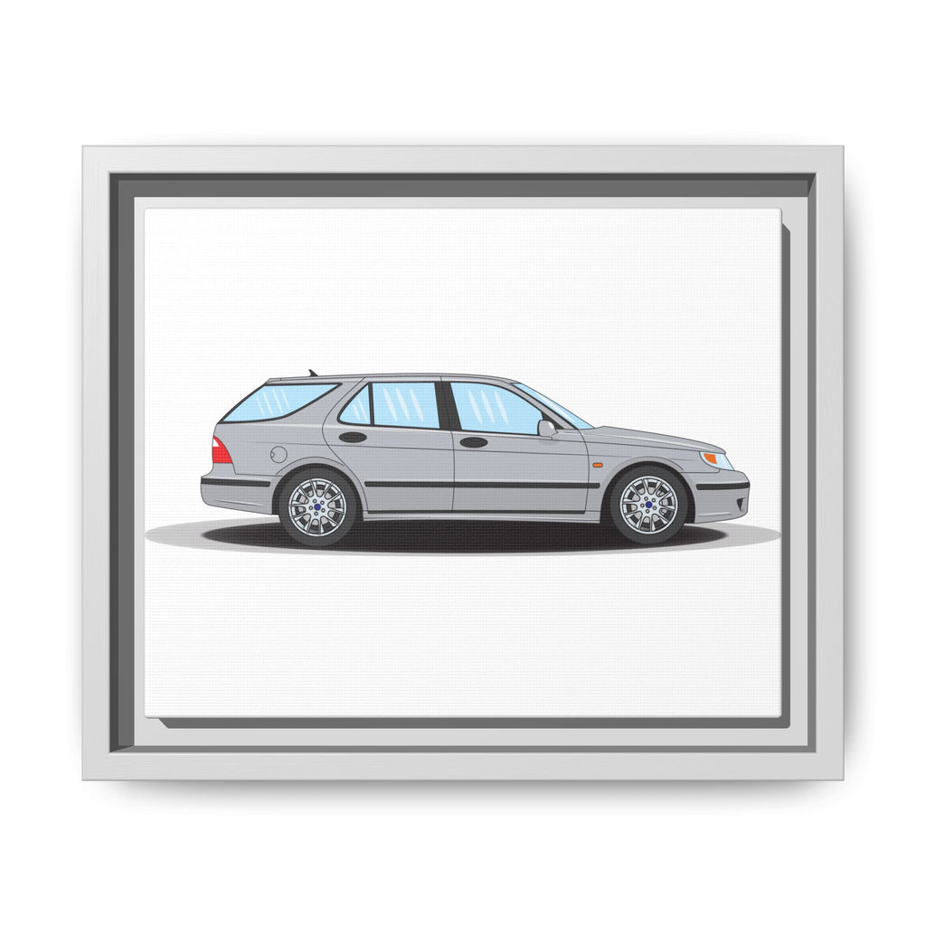 Saab 9-5 OG Aero Wagon Silver Metallic Art Print — Framed Matte Canvas Wall Decor