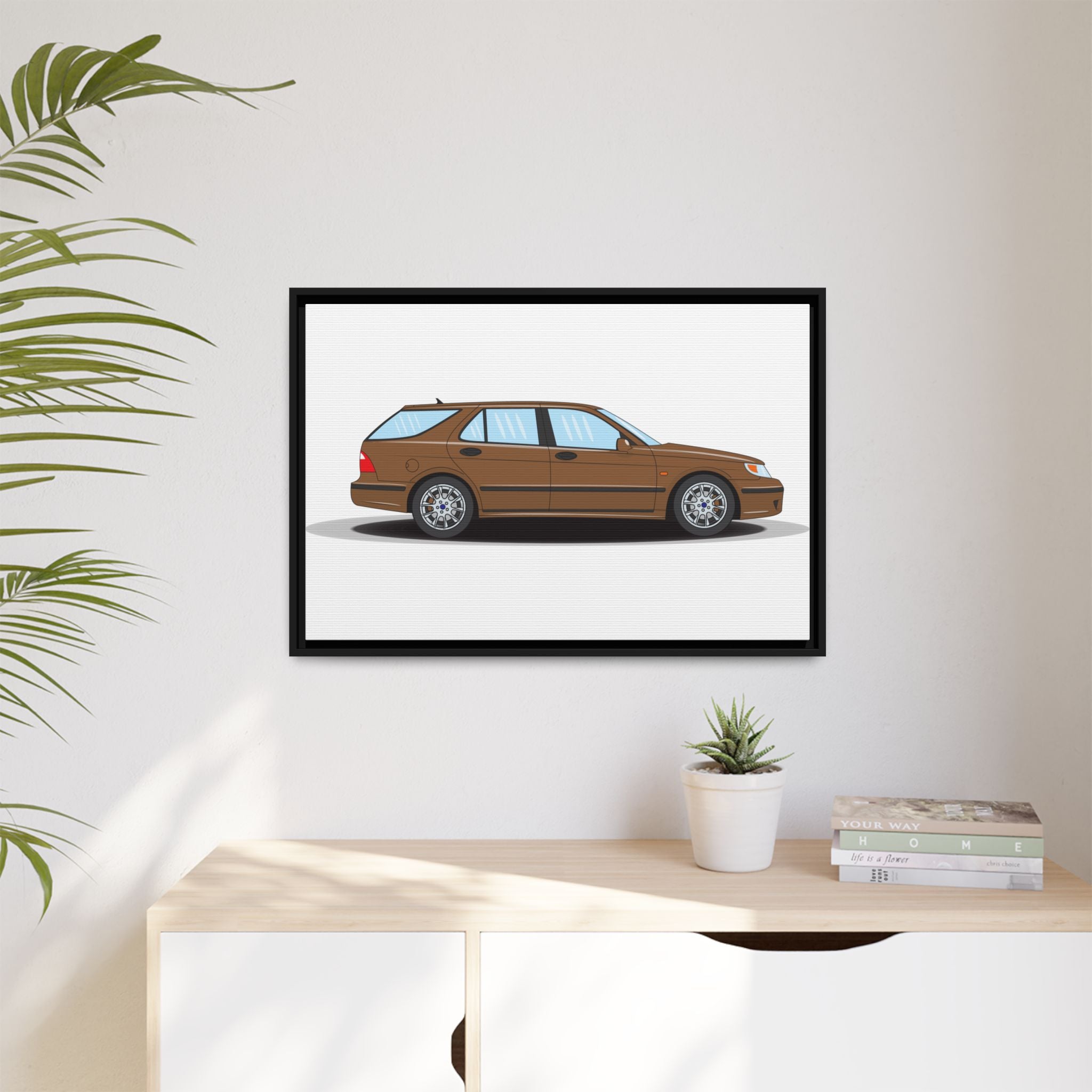 Saab 9-5 OG Aero Wagon Hazelnut Metallic Art Print — Framed Matte Canvas Wall Decor