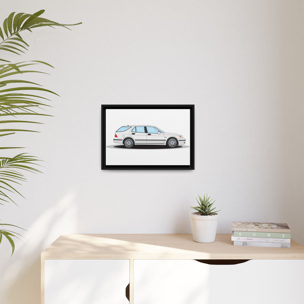Saab 9-5 OG Aero Wagon Artic White Art Print — Framed Matte Canvas Wall Decor