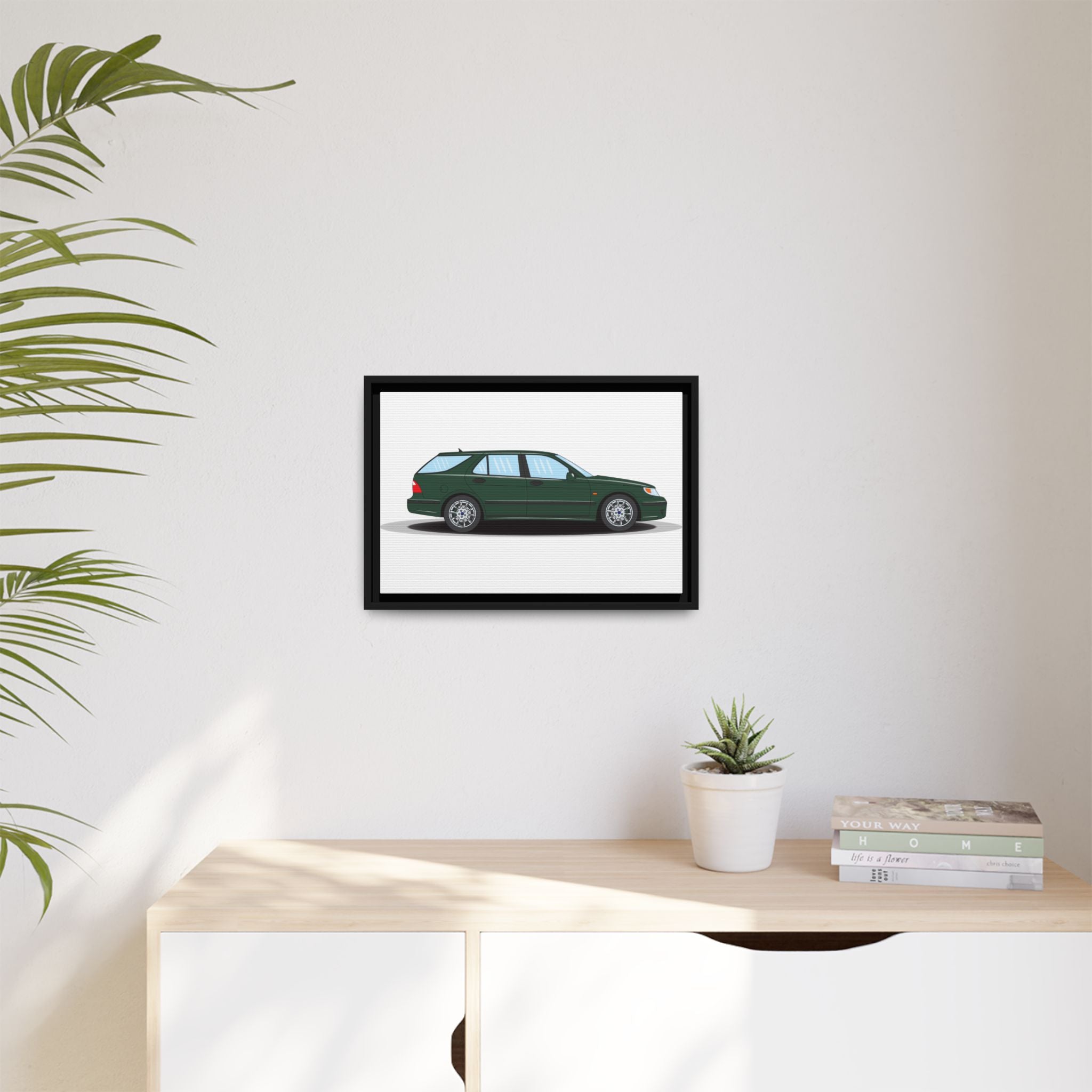 Saab 9-5 OG Aero Wagon Scarabe Green Art Print — Framed Matte Canvas Wall Decor