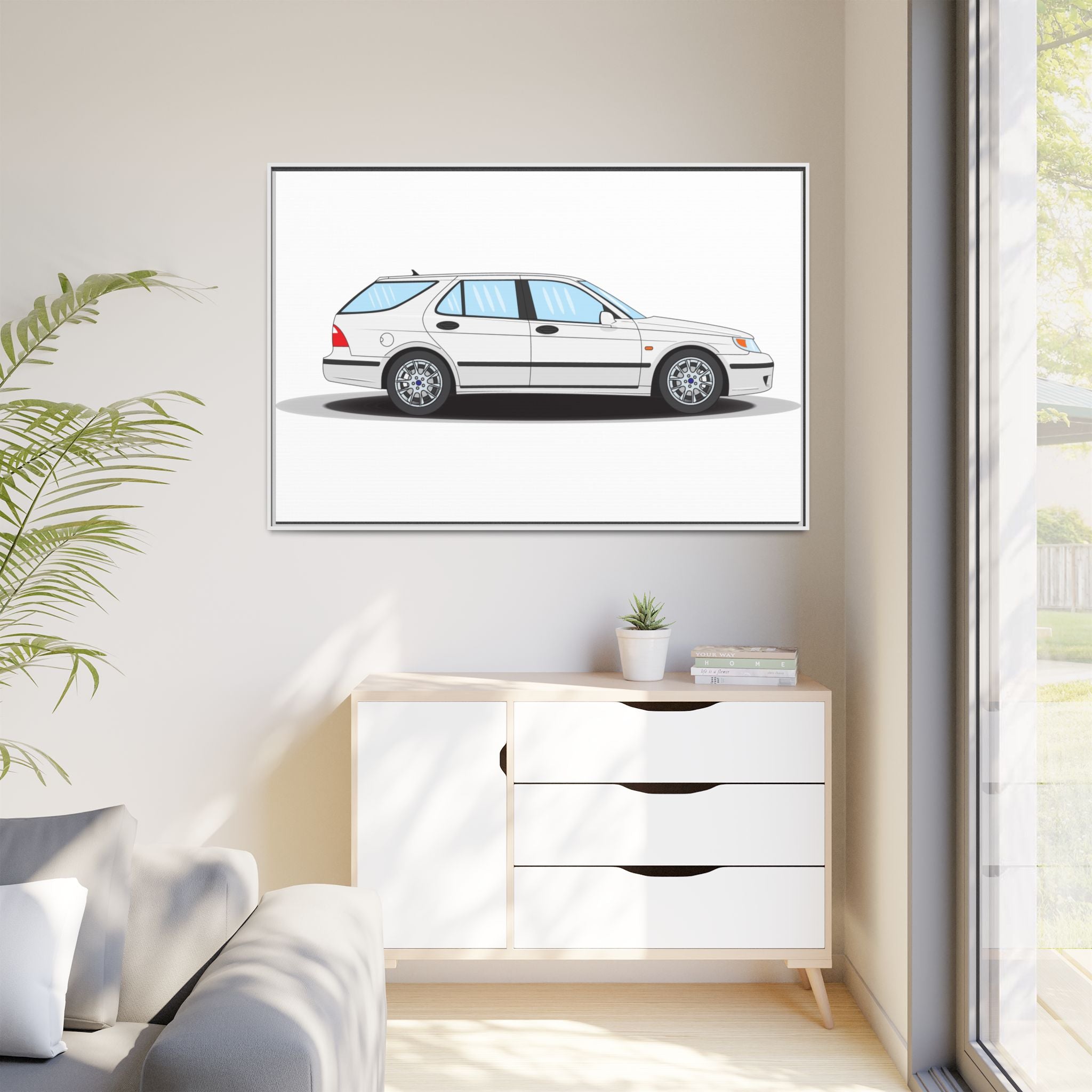 Saab 9-5 OG Aero Wagon Artic White Art Print — Framed Matte Canvas Wall Decor