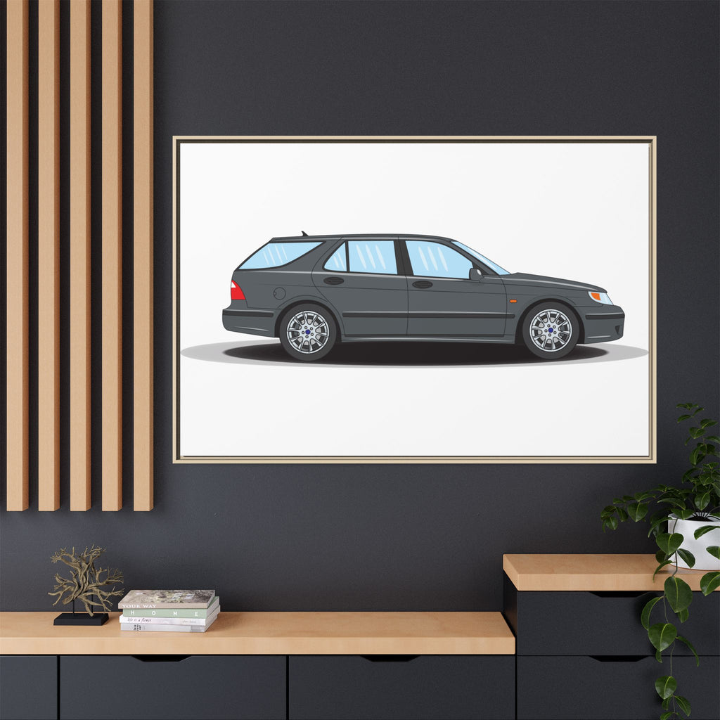Saab 9-5 OG Aero Steel Grey Art Print — Framed Matte Canvas Wall Decor