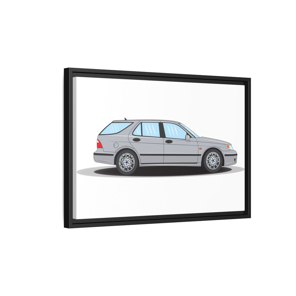 Saab 9-5 OG Aero Wagon Silver Metallic Art Print — Framed Matte Canvas Wall Decor