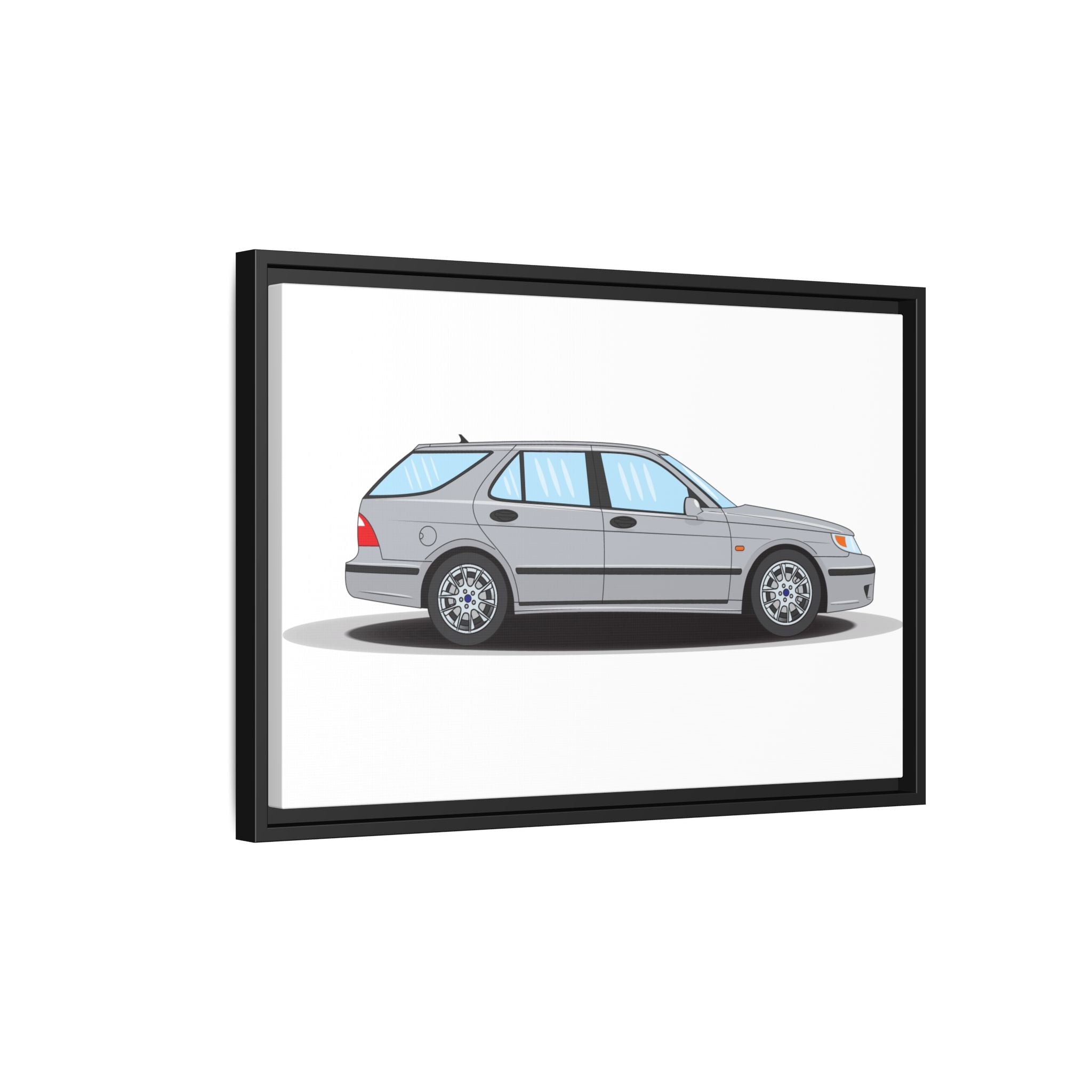 Saab 9-5 OG Aero Wagon Silver Metallic Art Print — Framed Matte Canvas Wall Decor