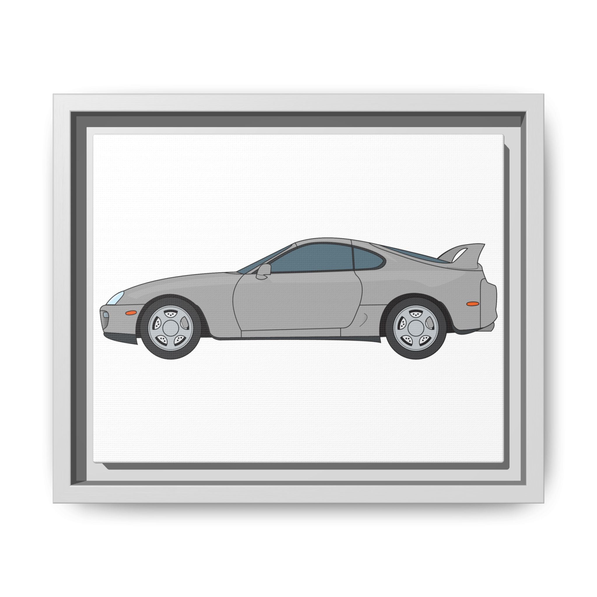 Toyota Supra MK4 Silver Metallic Art Print — Framed Matte Canvas Wall Decor