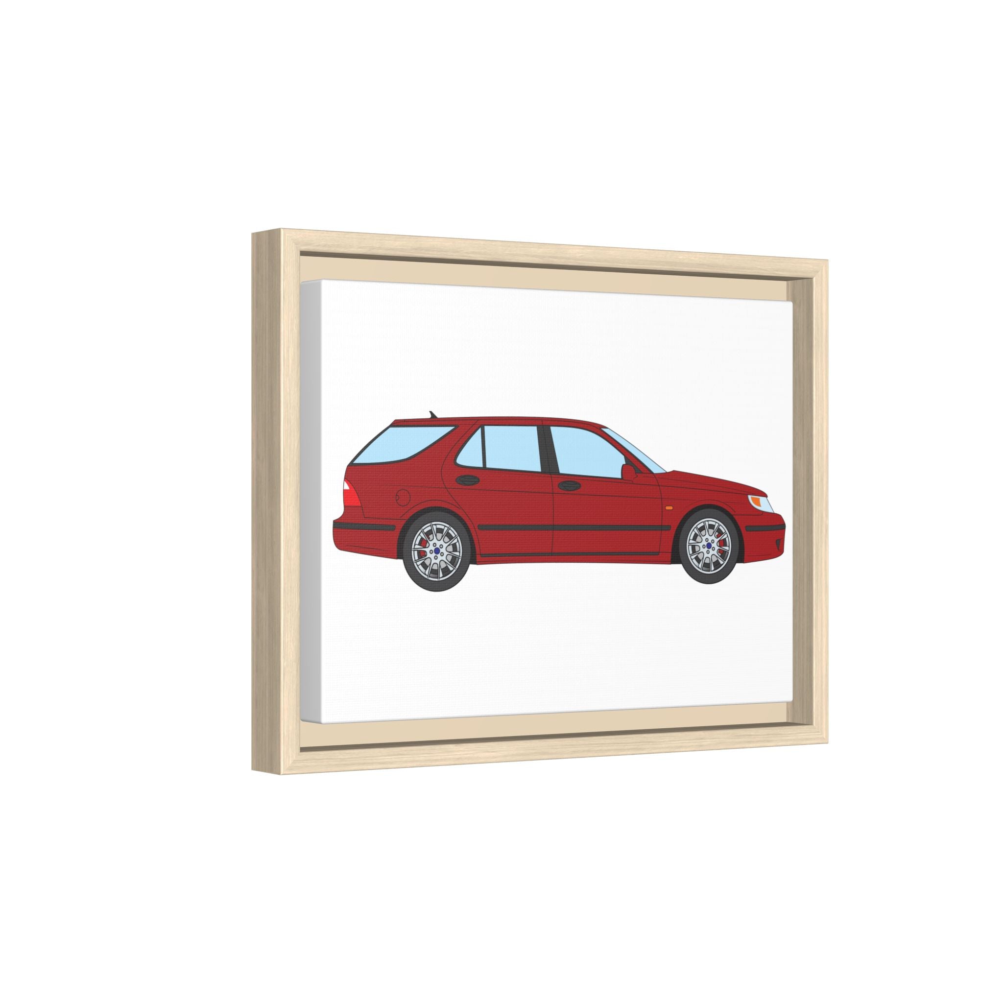 Saab 9-5 OG Aero Wagon — Laser Red Art Print — Framed Matte Canvas Wall Decor