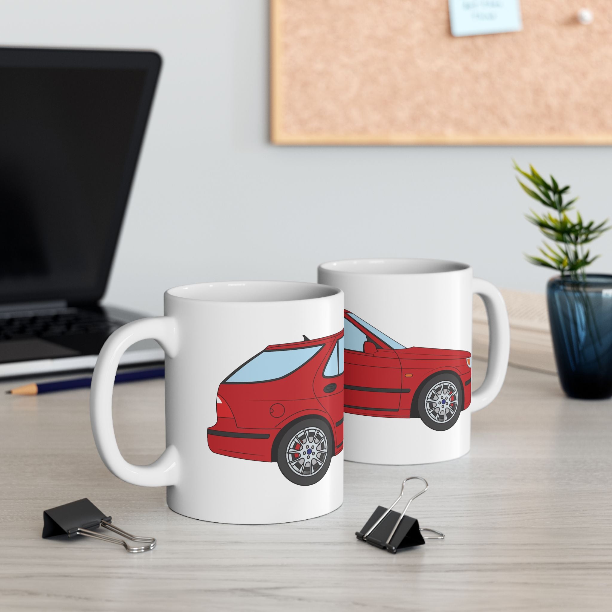 Saab 9-5 OG Aero Wagon Laser Red — Ceramic Mug — Coffee Cup (11oz & 15oz)