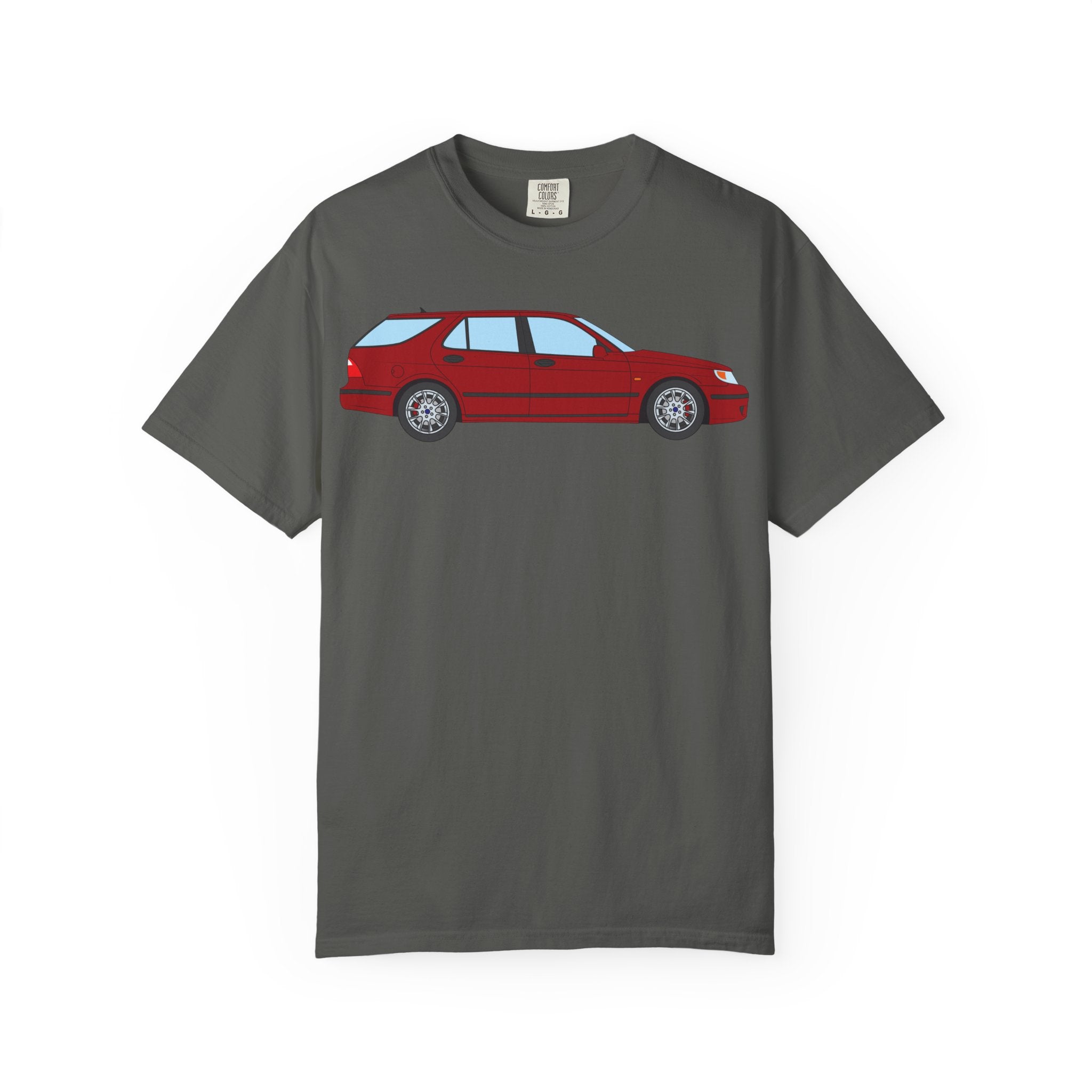 Saab 9-5 OG Aero Wagon Laser Red  — T-Shirt — Retro Car Graphic Tee
