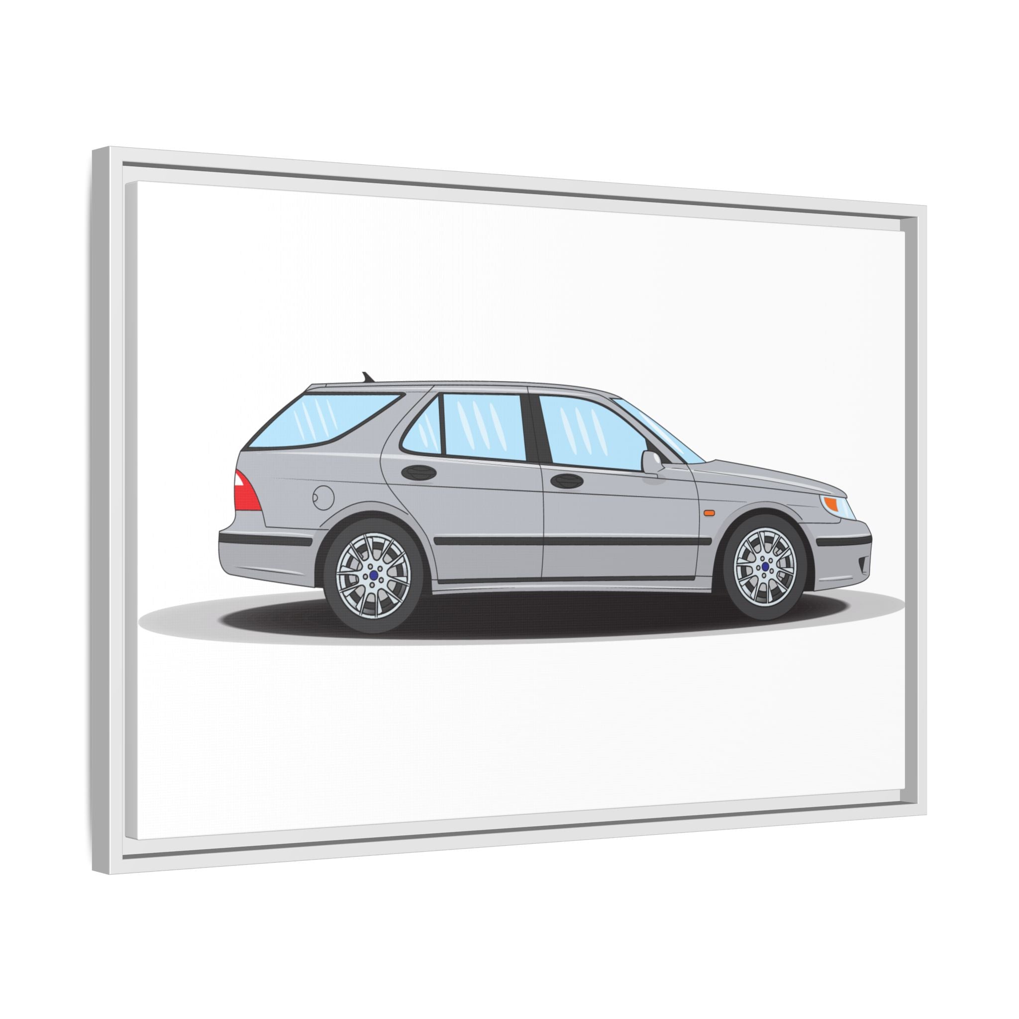 Saab 9-5 OG Aero Wagon Silver Metallic Art Print — Framed Matte Canvas Wall Decor