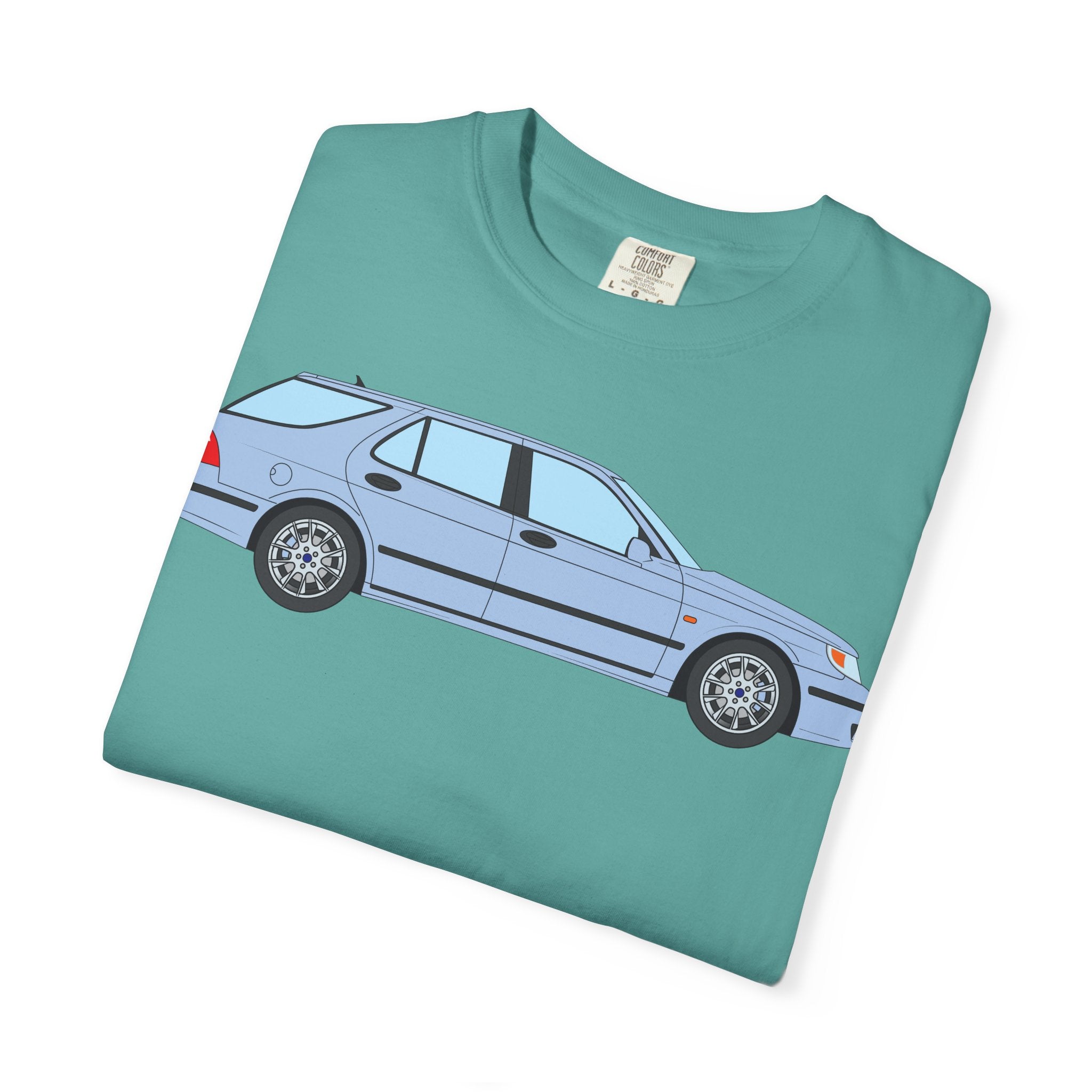 Saab 9-5 OG Aero Wagon Ice Blue  — T-Shirt — Retro Car Graphic Tee