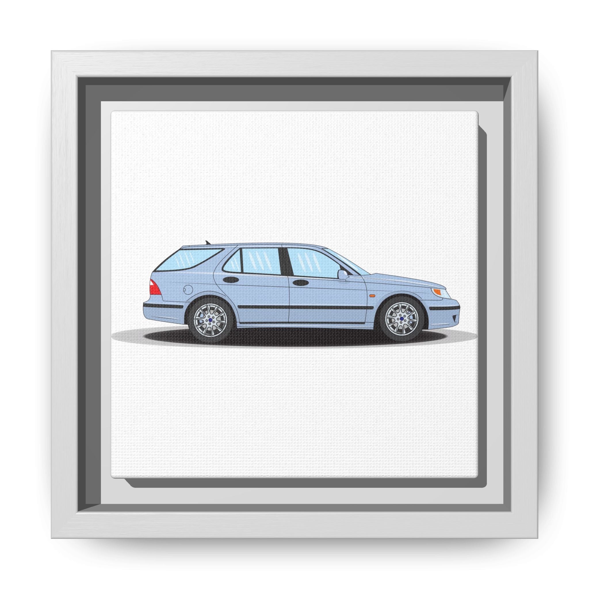 Saab 9-5 OG Aero Wagon Ice Blue Art Print — Framed Matte Canvas Wall Decor