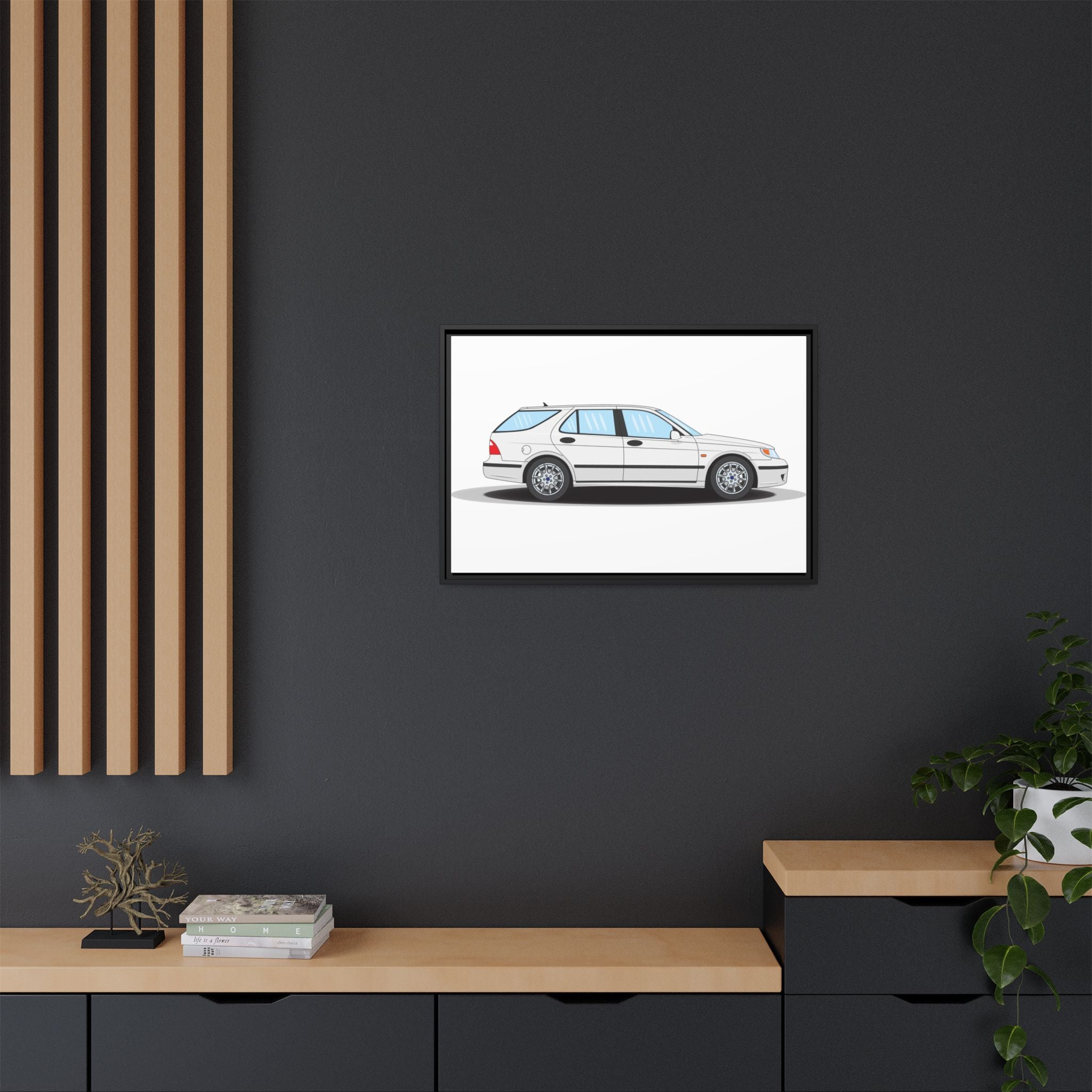 Saab 9-5 OG Aero Wagon Artic White Art Print — Framed Matte Canvas Wall Decor