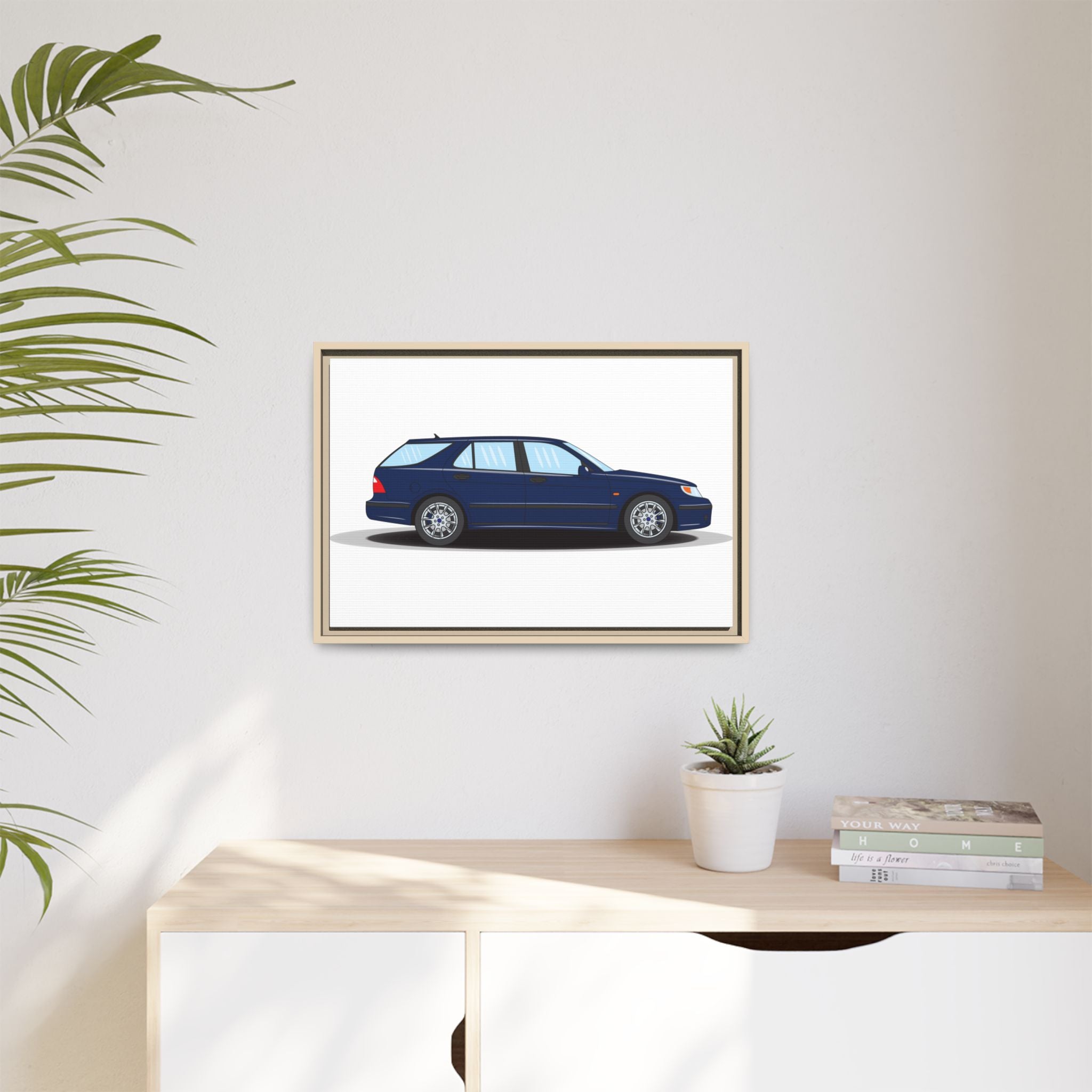 Saab 9-5 OG Aero Wagon Midnight Blue Art Print — Framed Matte Canvas Wall Decor