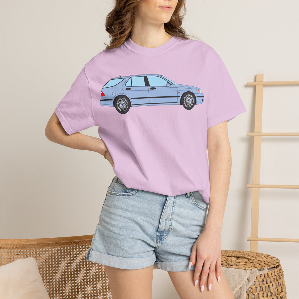 Saab 9-5 OG Aero Wagon Ice Blue  — T-Shirt — Retro Car Graphic Tee