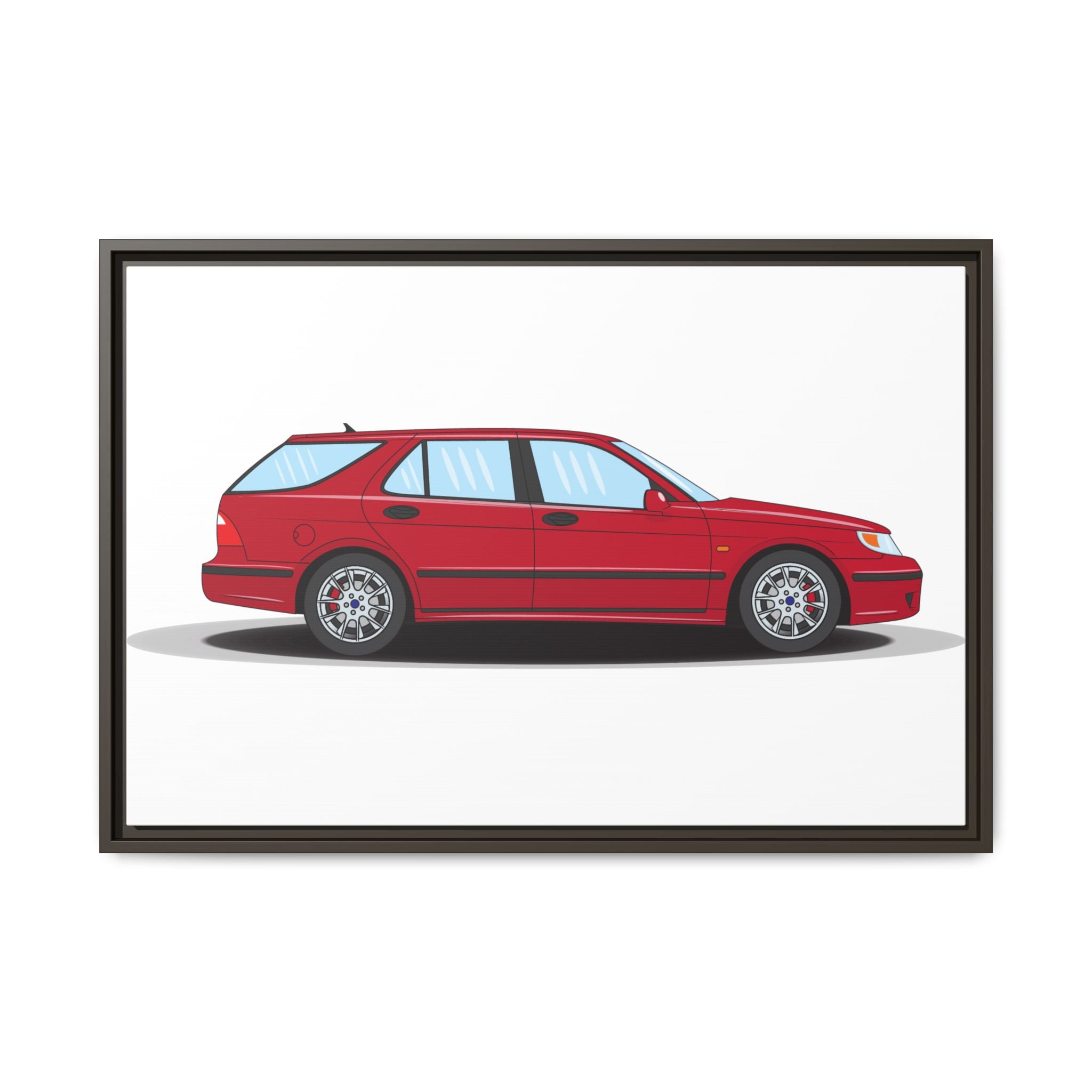 Saab 9-5 OG Aero Wagon Laser Red Art Print — Framed Matte Canvas Wall Decor