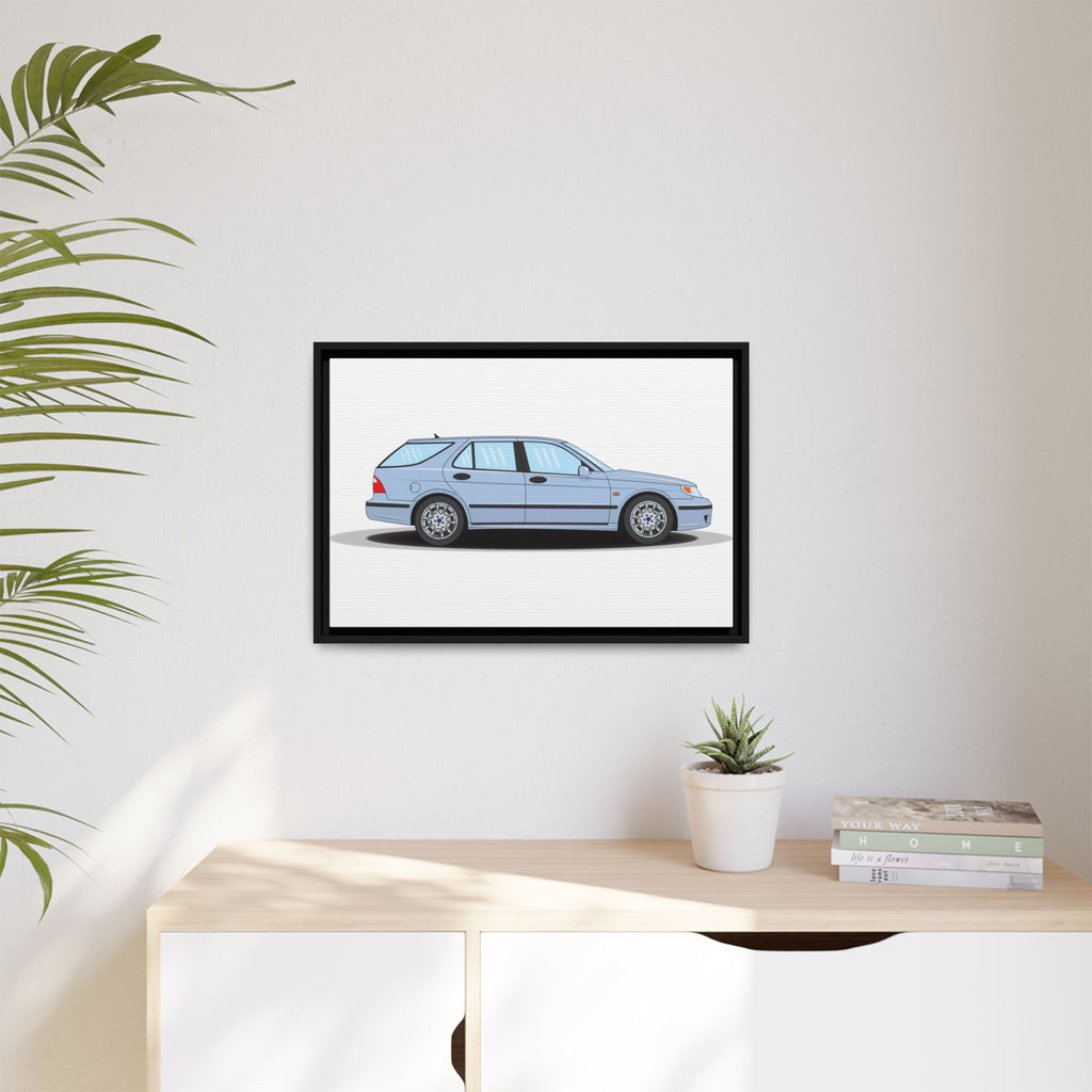 Saab 9-5 OG Aero Wagon Ice Blue Art Print — Framed Matte Canvas Wall Decor