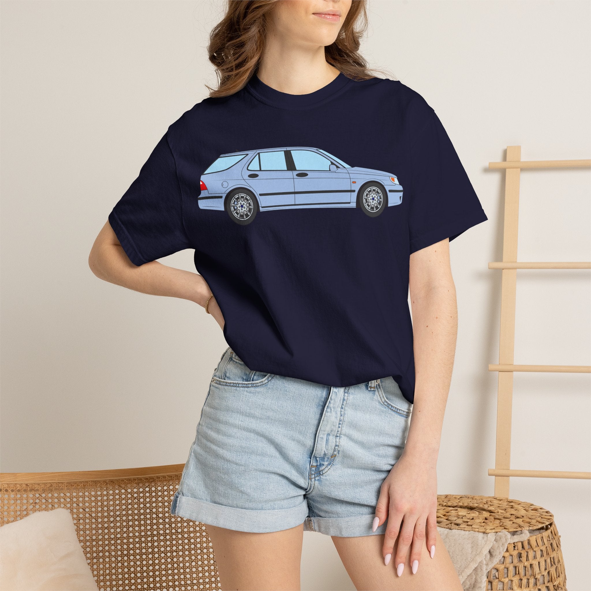 Saab 9-5 OG Aero Wagon Ice Blue  — T-Shirt — Retro Car Graphic Tee