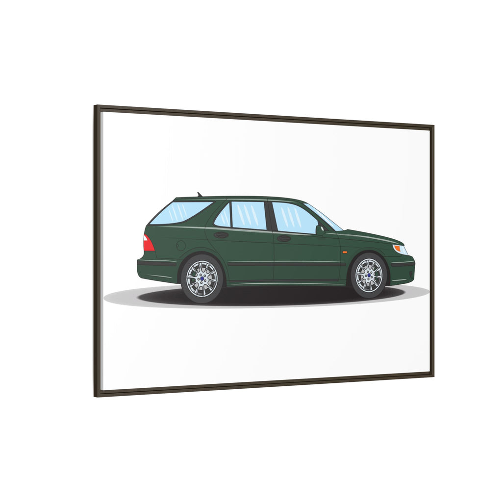 Saab 9-5 OG Aero Wagon Scarabe Green Art Print — Framed Matte Canvas Wall Decor