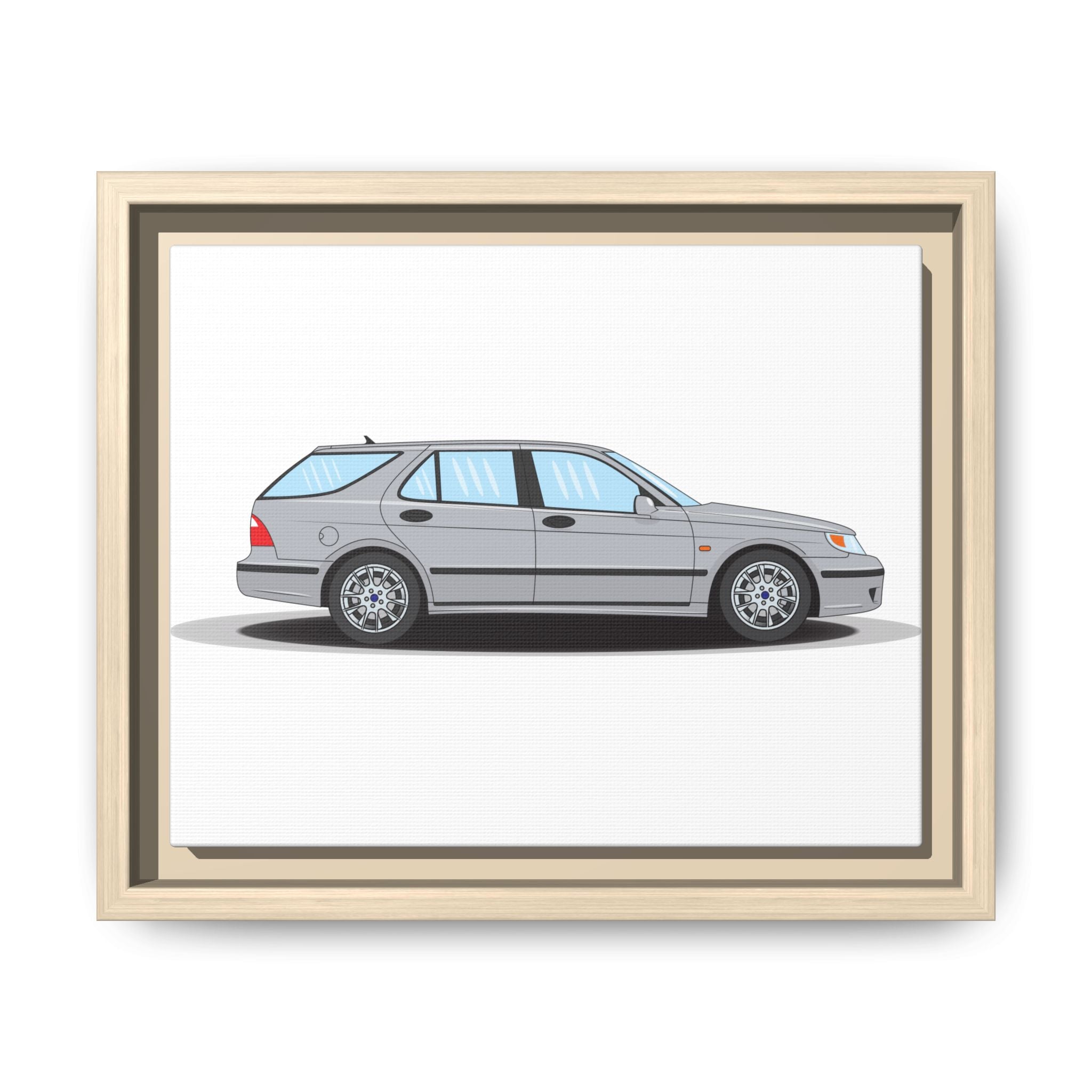 Saab 9-5 OG Aero Wagon Silver Metallic Art Print — Framed Matte Canvas Wall Decor