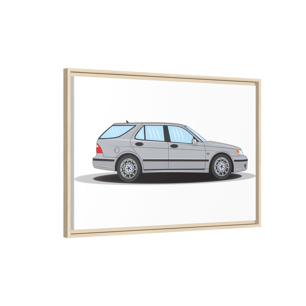 Saab 9-5 OG Aero Wagon Silver Metallic Art Print — Framed Matte Canvas Wall Decor