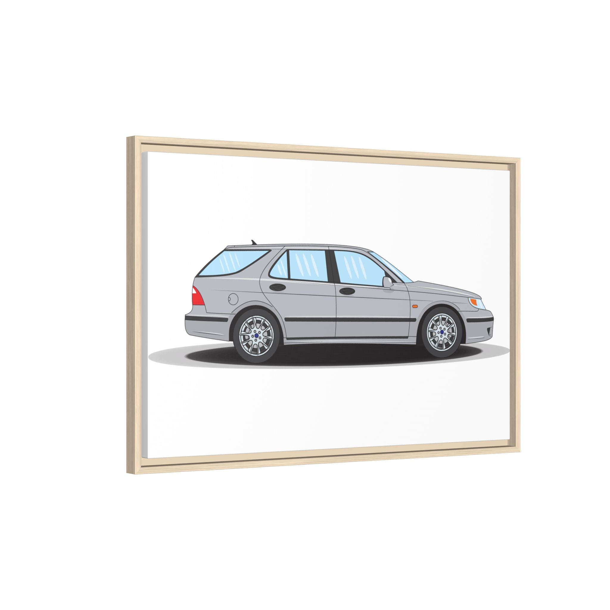Saab 9-5 OG Aero Wagon Silver Metallic Art Print — Framed Matte Canvas Wall Decor