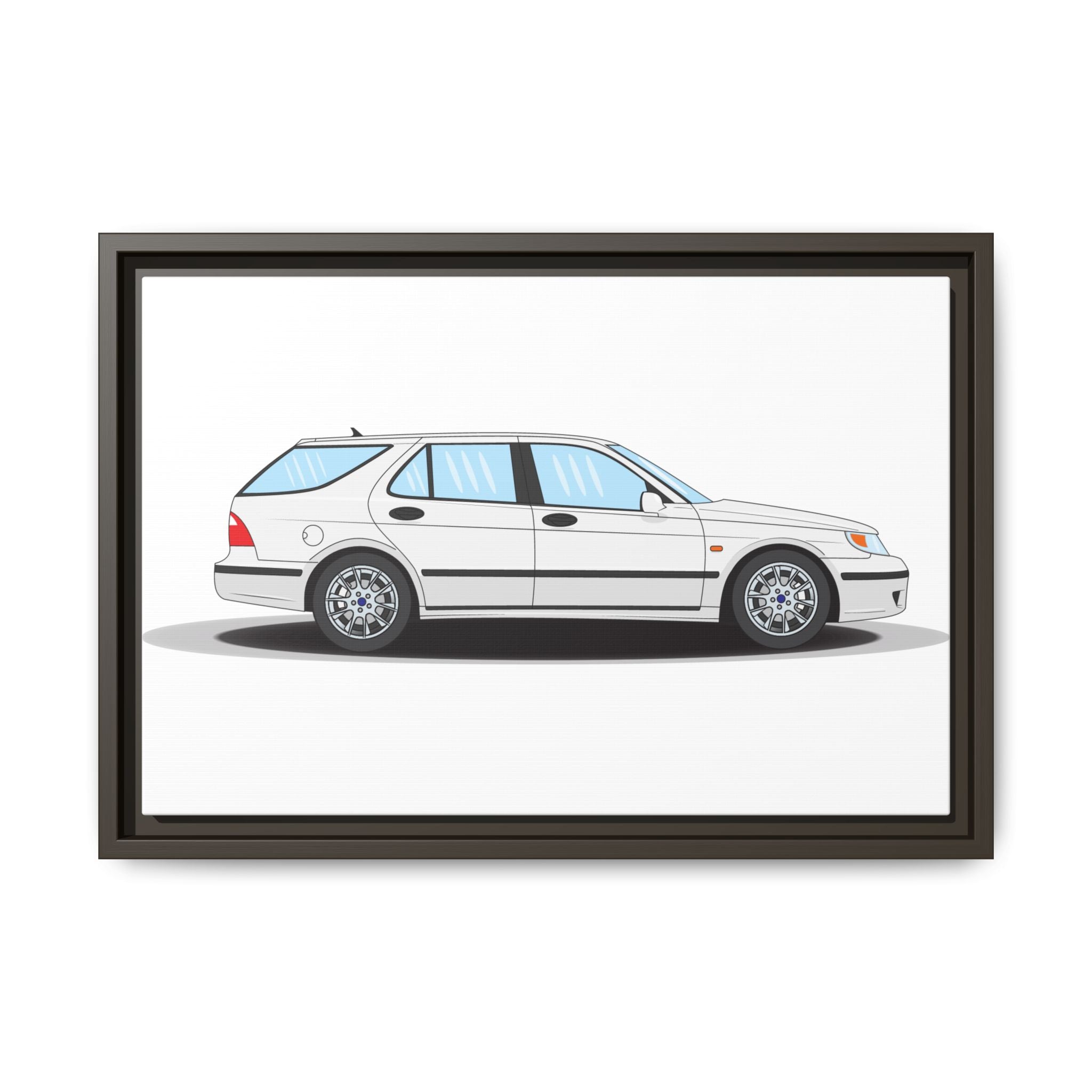 Saab 9-5 OG Aero Wagon Artic White Art Print — Framed Matte Canvas Wall Decor