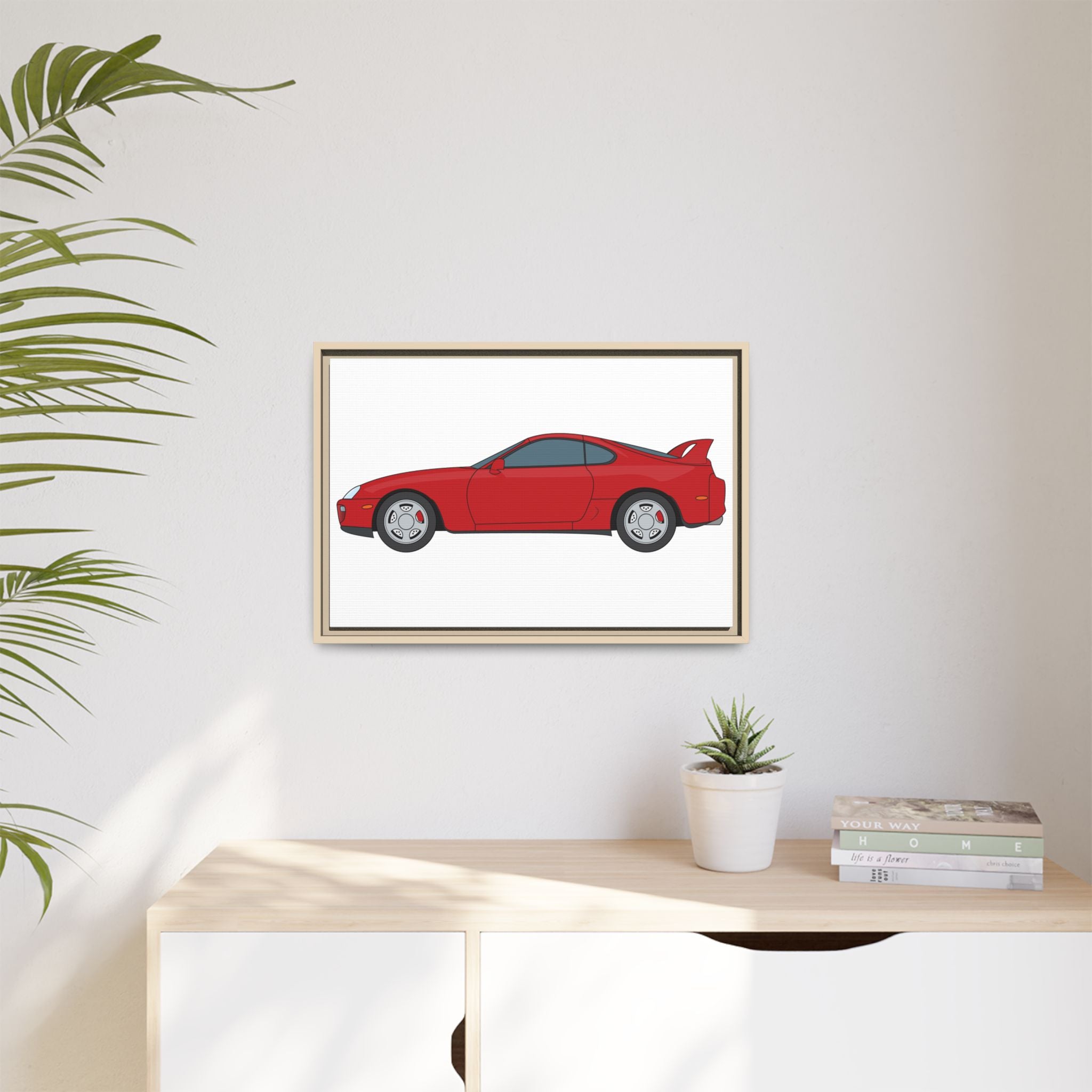 Toyota Supra MK4 Super Red ll Art Print — Framed Matte Canvas Wall Decor
