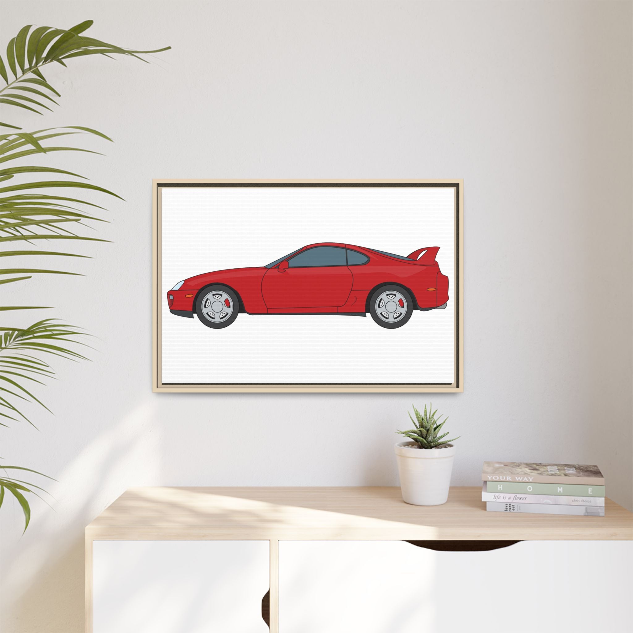 Toyota Supra MK4 Super Red ll Art Print — Framed Matte Canvas Wall Decor