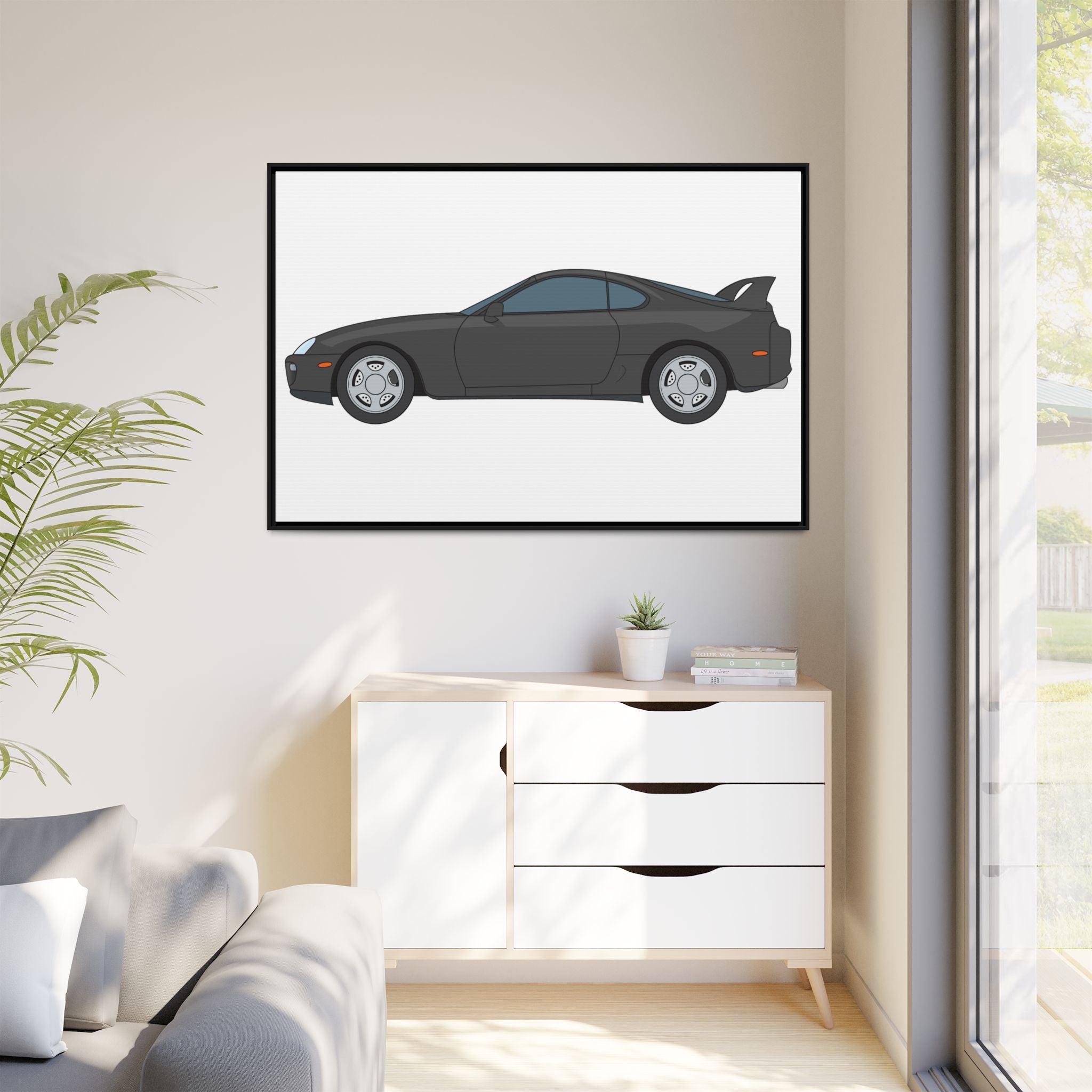 Toyota Supra MK4 Anthracite Art Print — Framed Matte Canvas Wall Decor