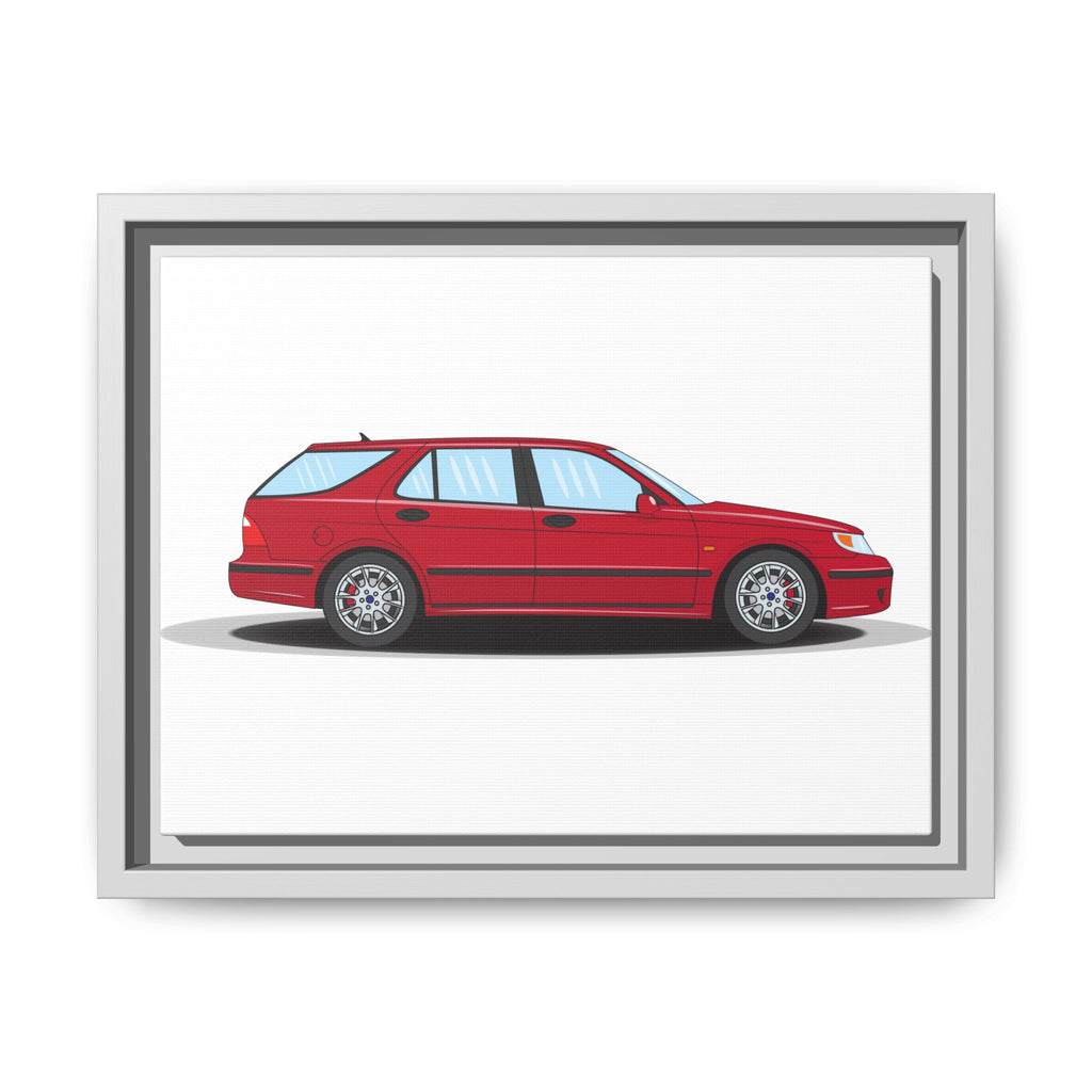 Saab 9-5 OG Aero Wagon Laser Red Art Print — Framed Matte Canvas Wall Decor